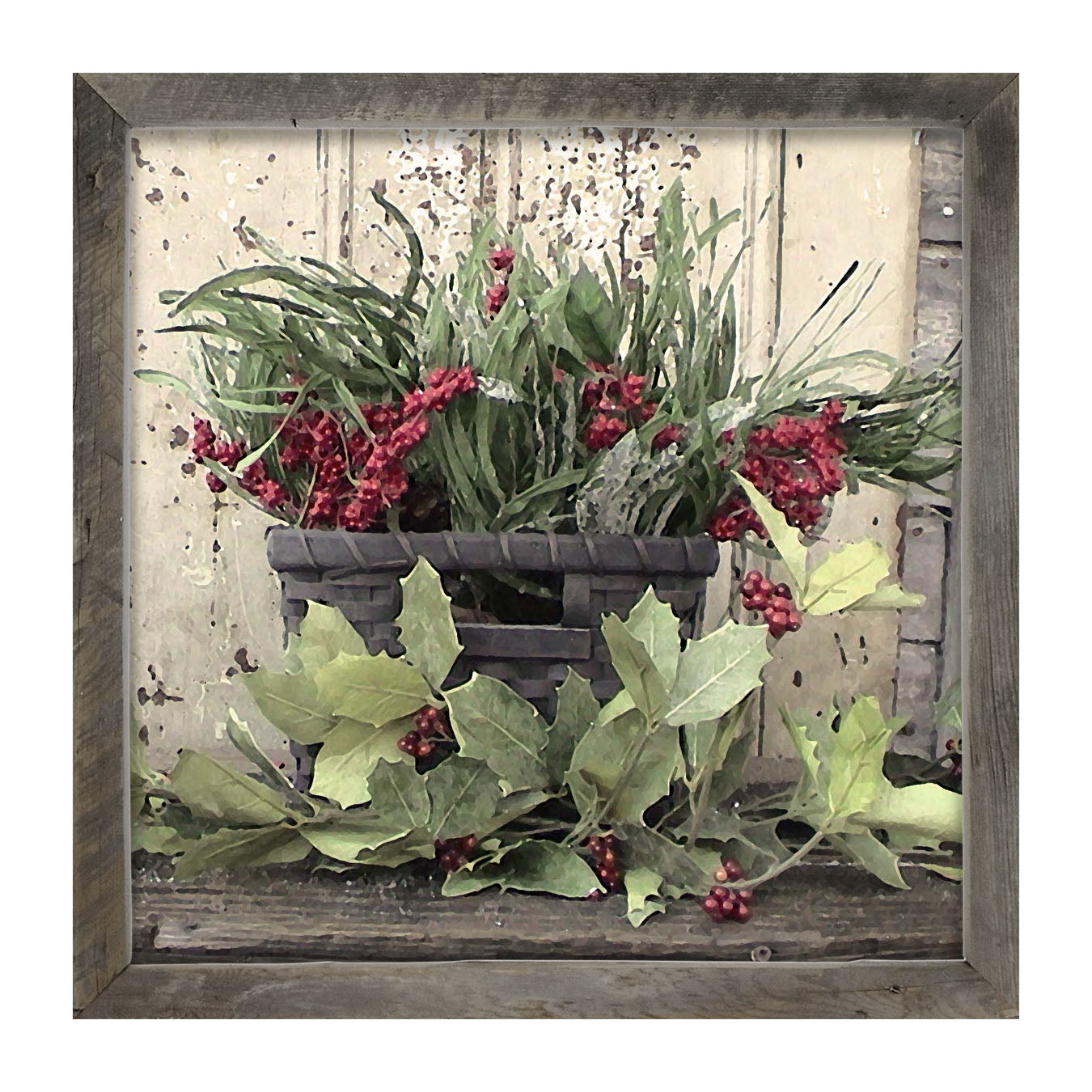 Berry Basket with Holly - Framed art