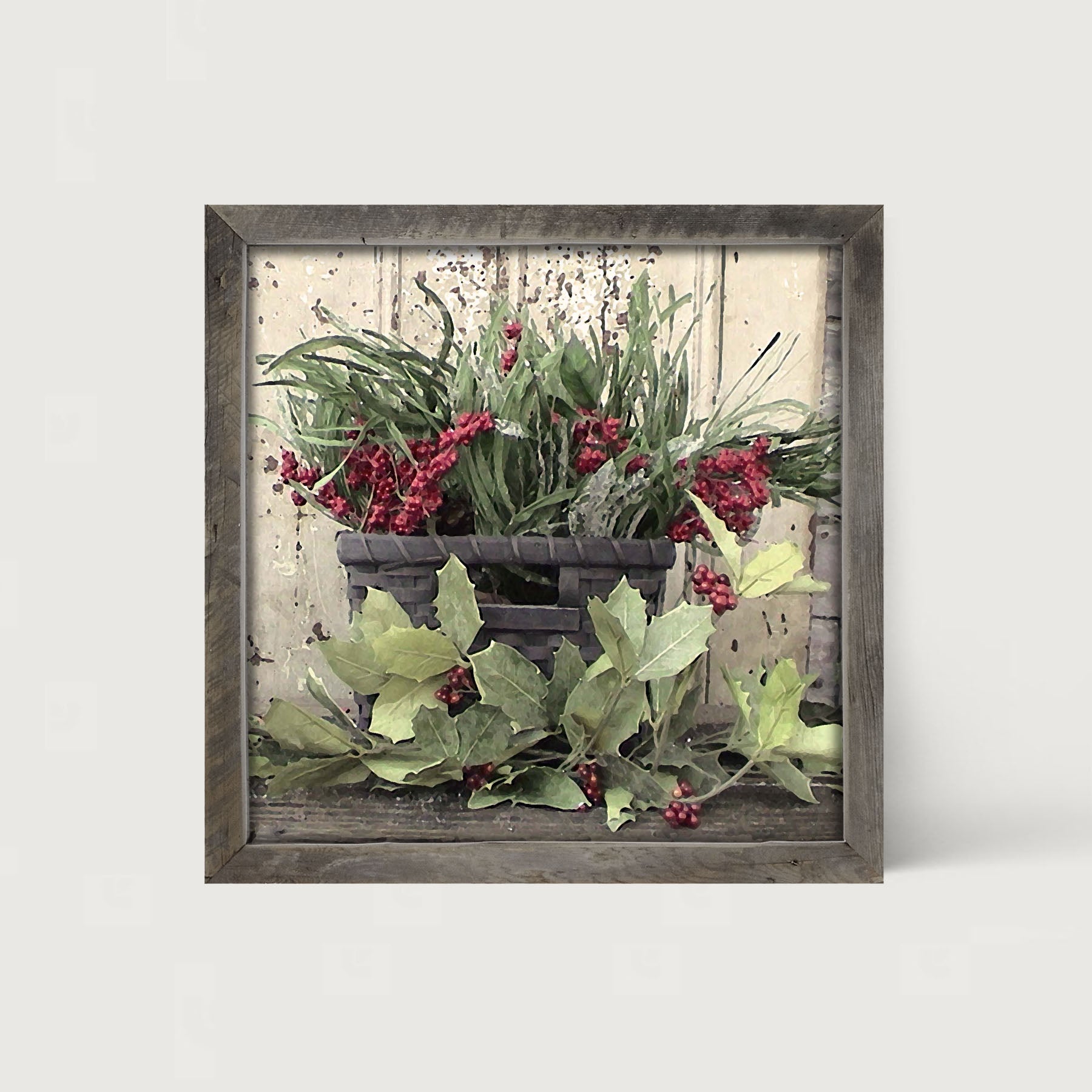 Berry Basket with Holly - Framed art