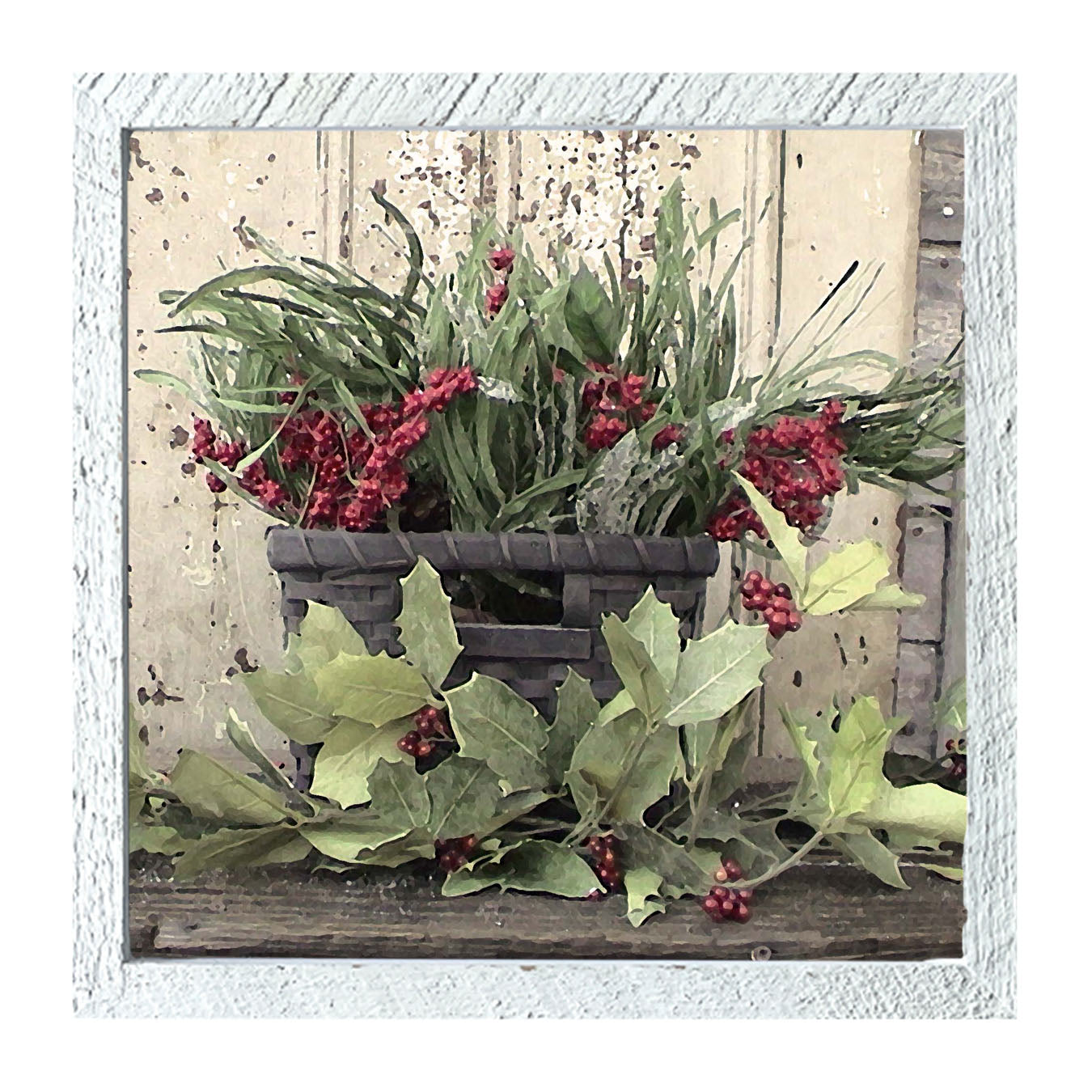 Berry Basket with Holly - Framed art