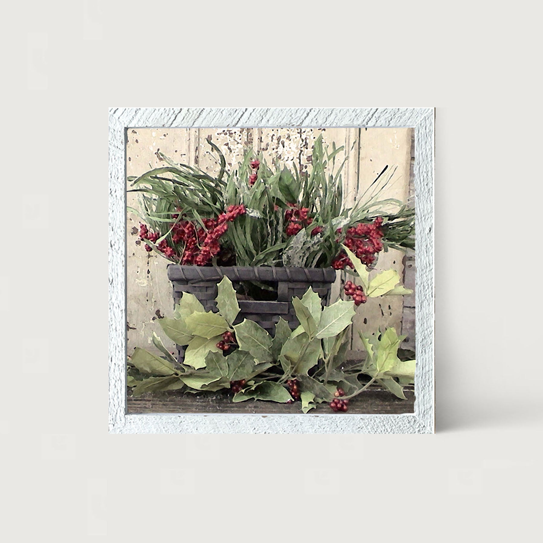 Berry Basket with Holly - Framed art
