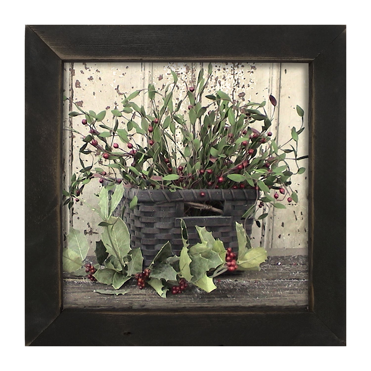 Green Holly and Berry Basket - Framed art
