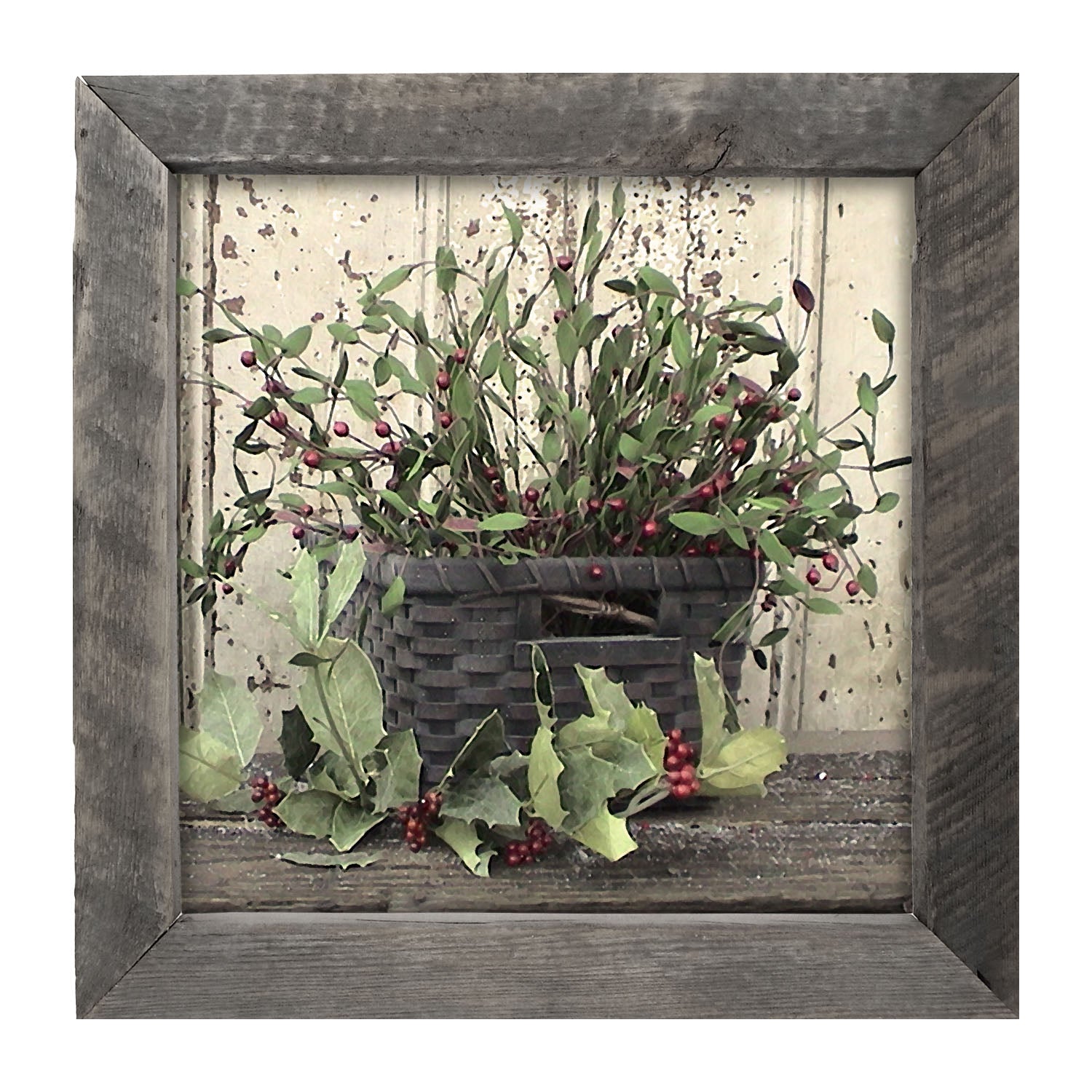 Green Holly and Berry Basket - Framed art