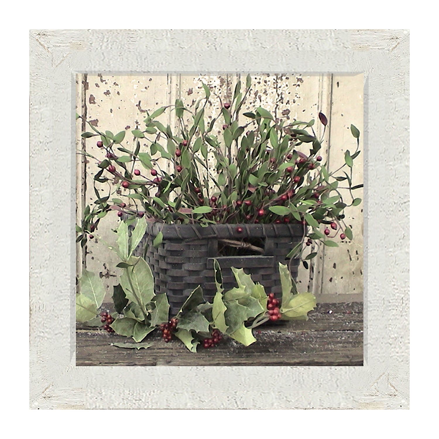 Green Holly and Berry Basket - Framed art