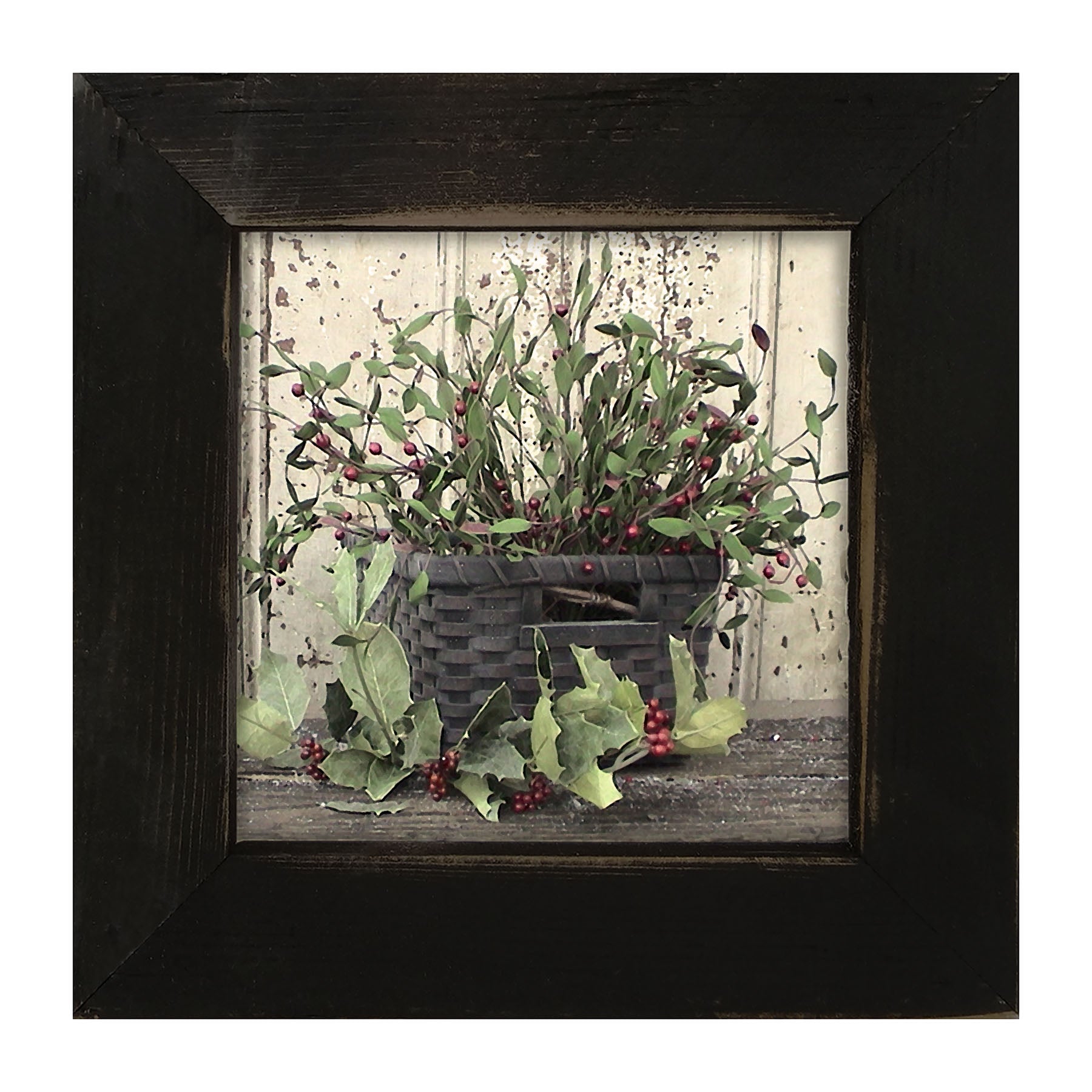 Green Holly and Berry Basket - Framed art