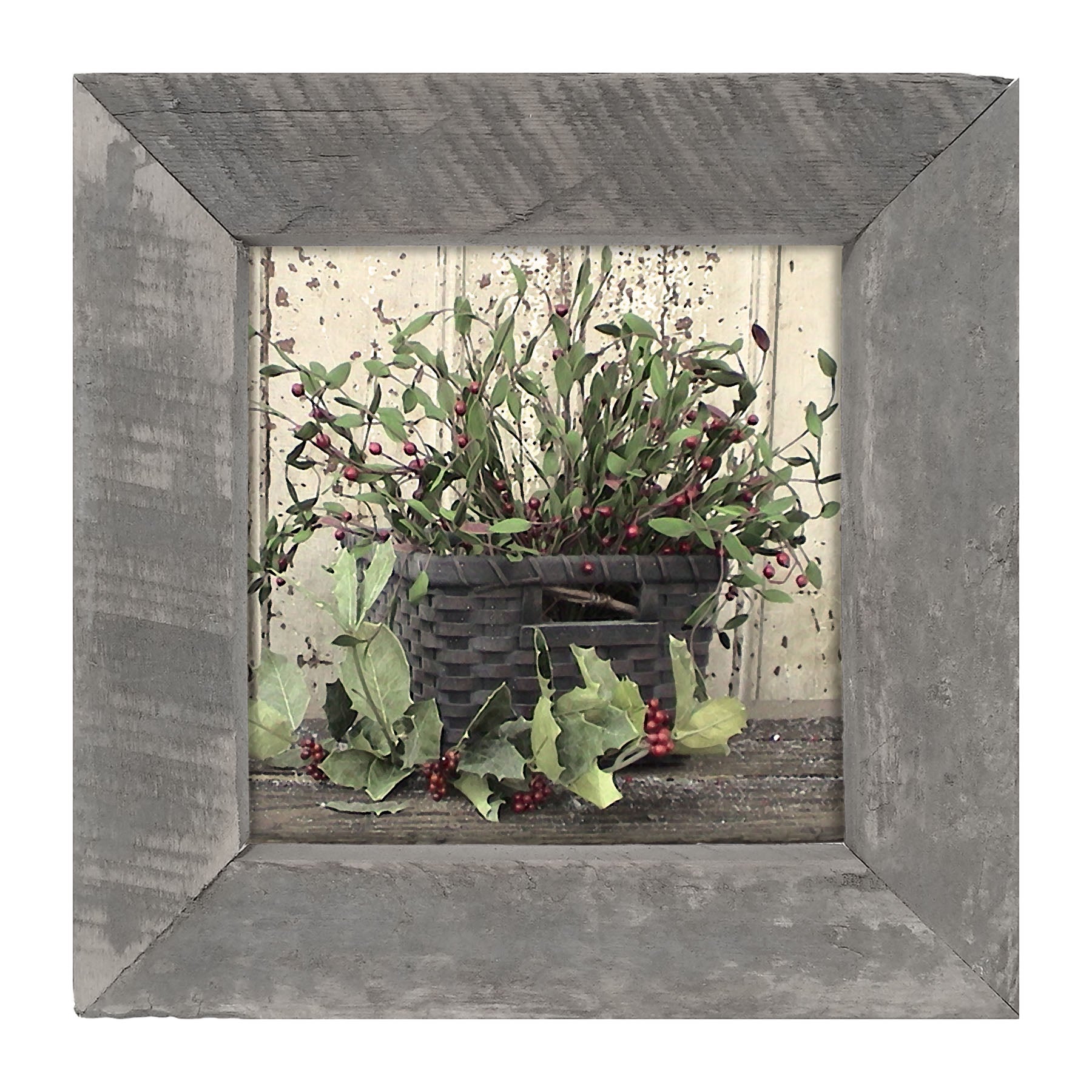 Green Holly and Berry Basket - Framed art