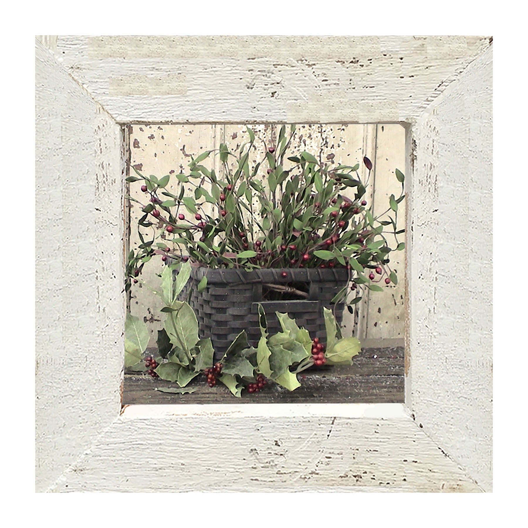 Green Holly and Berry Basket - Framed art
