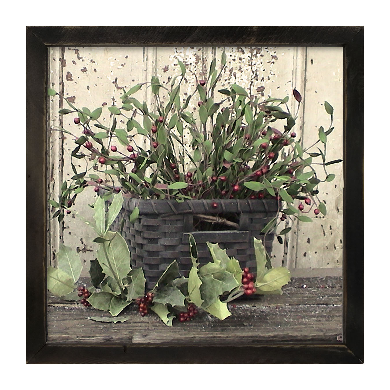 Green Holly and Berry Basket - Framed art