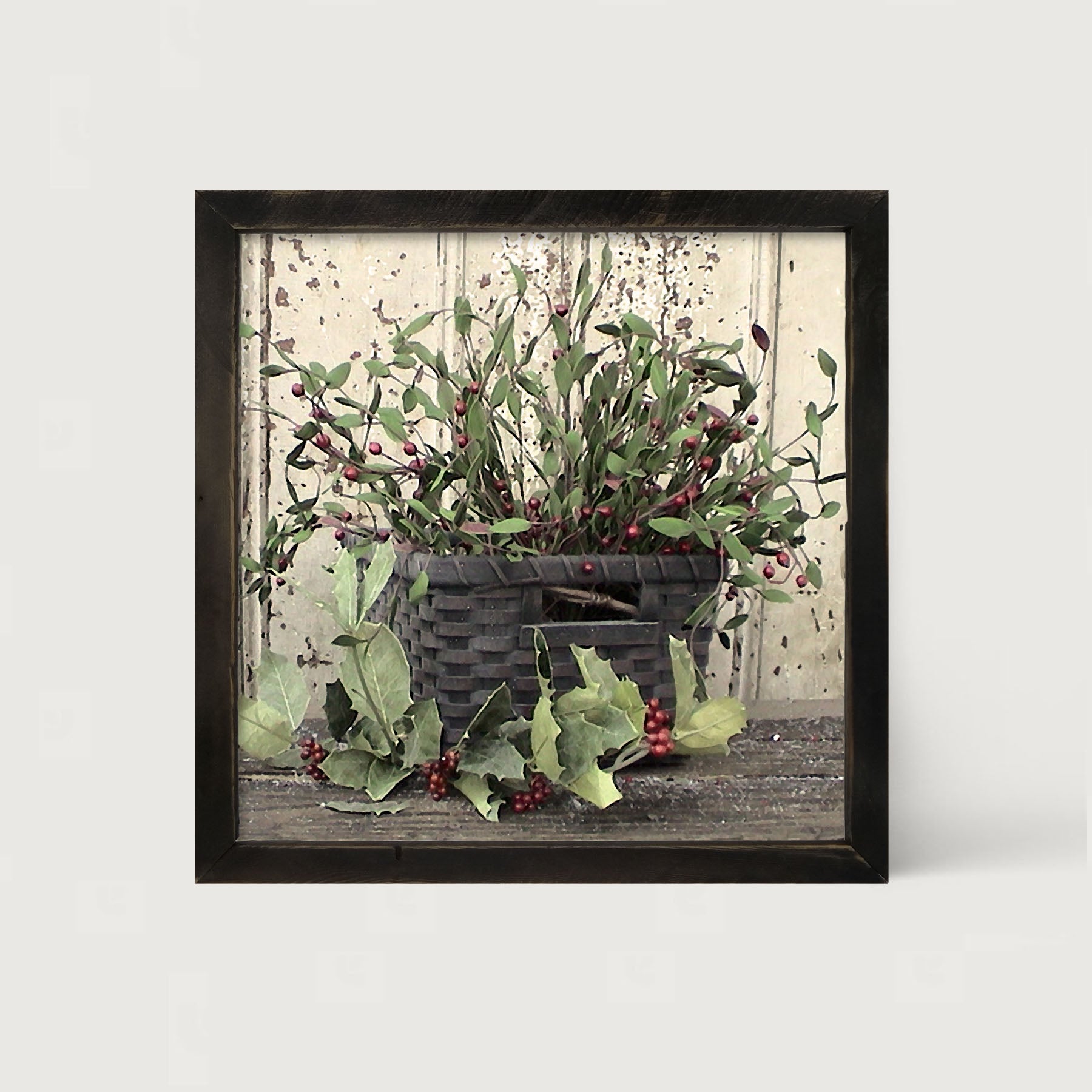 Green Holly and Berry Basket - Framed art