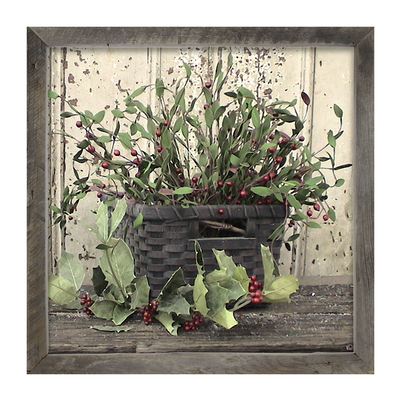 Green Holly and Berry Basket - Framed art