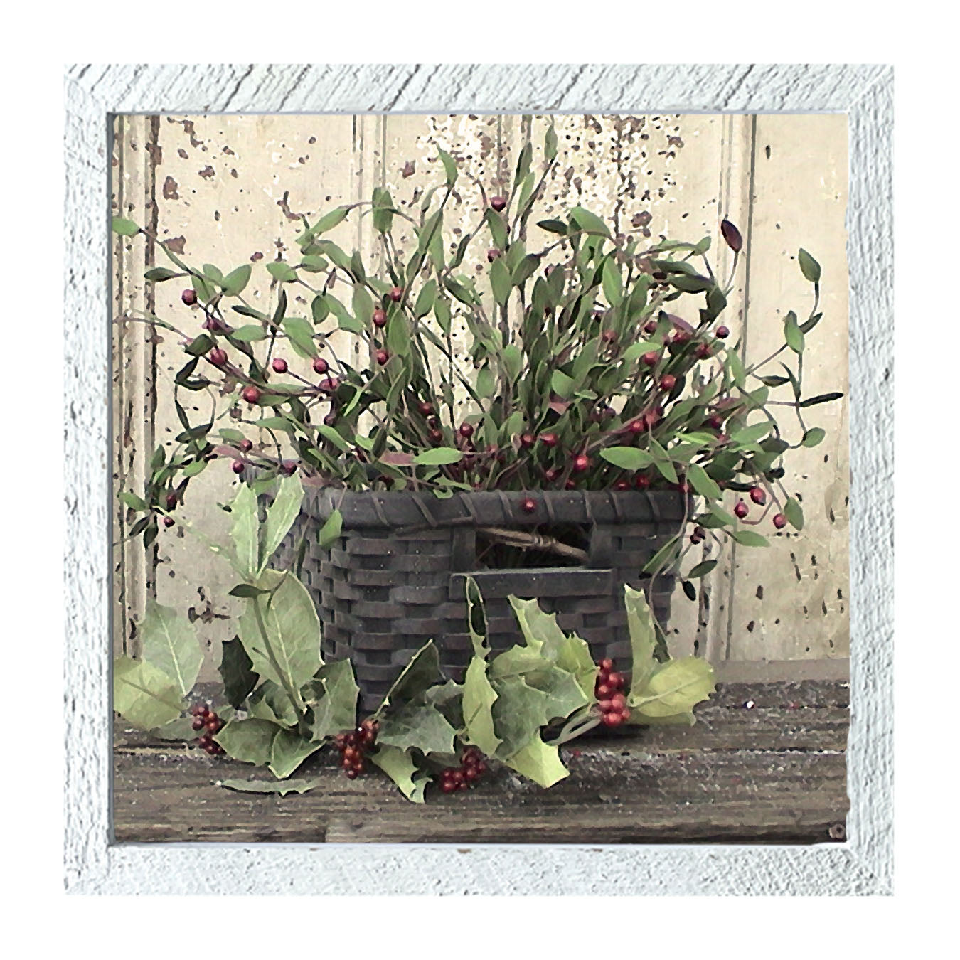 Green Holly and Berry Basket - Framed art
