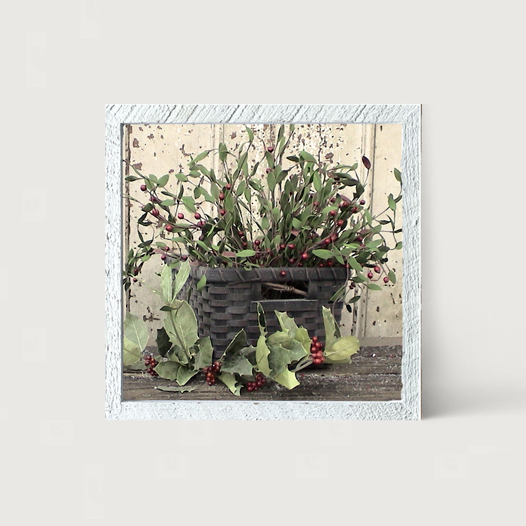 Green Holly and Berry Basket - Framed art