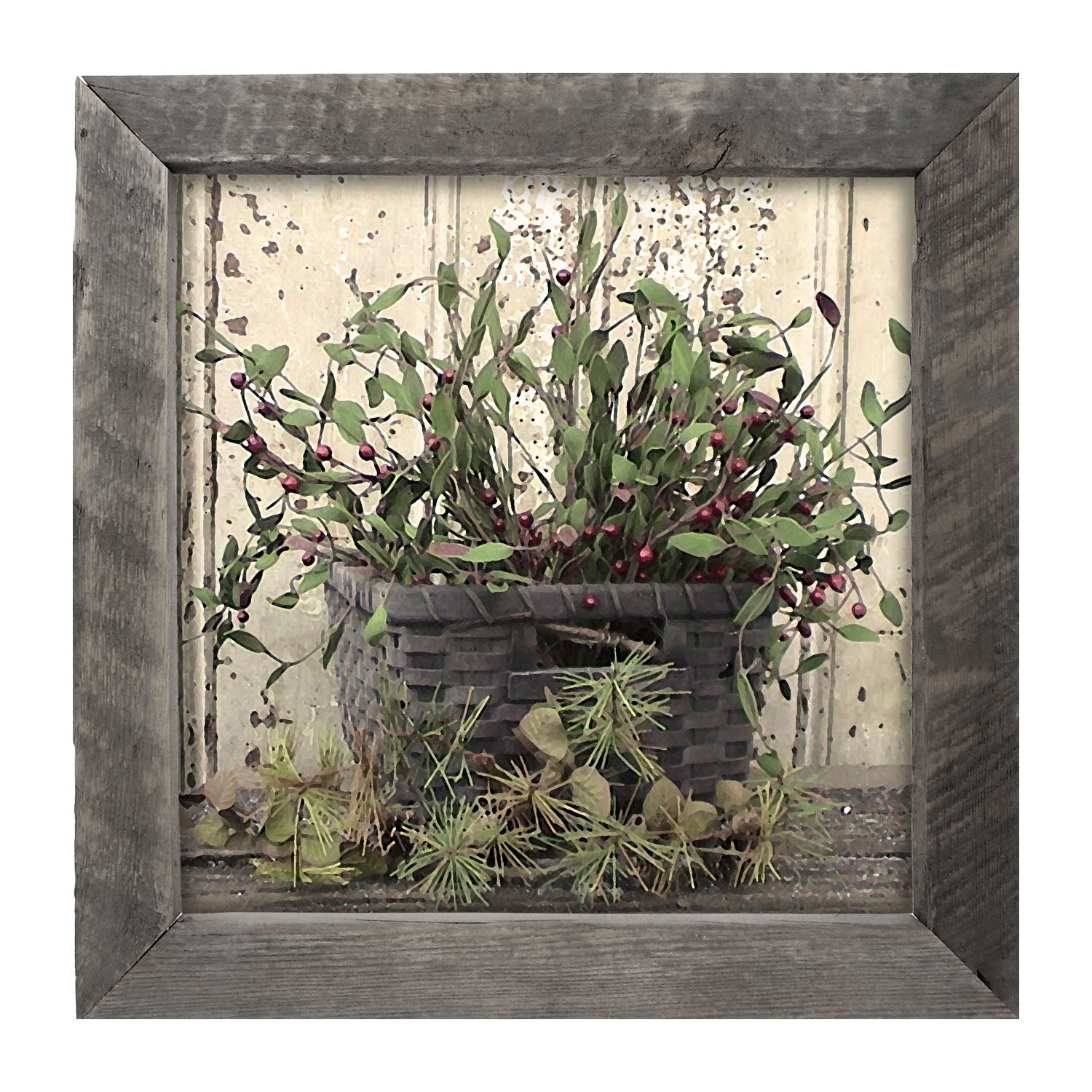 Berry Basket with Pine - Framed art