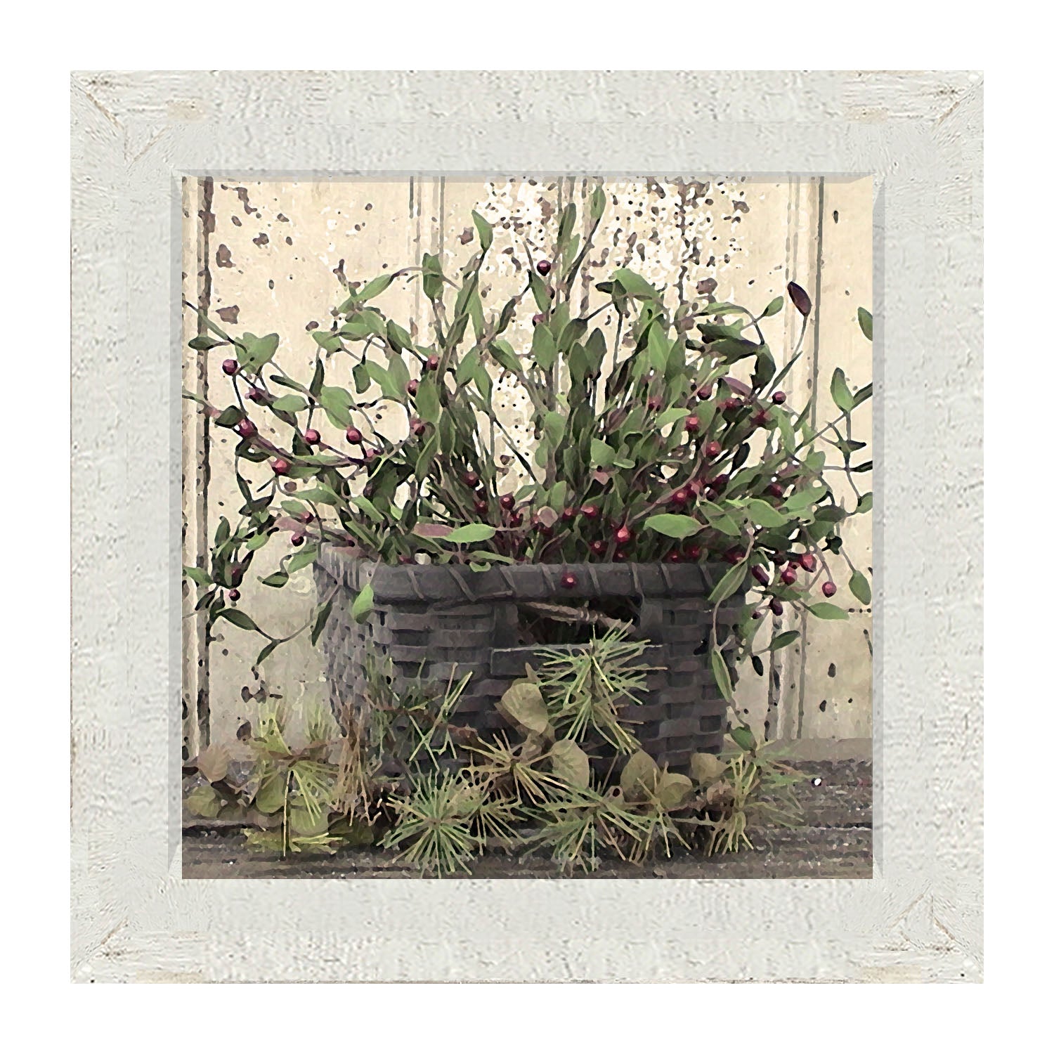 Berry Basket with Pine - Framed art