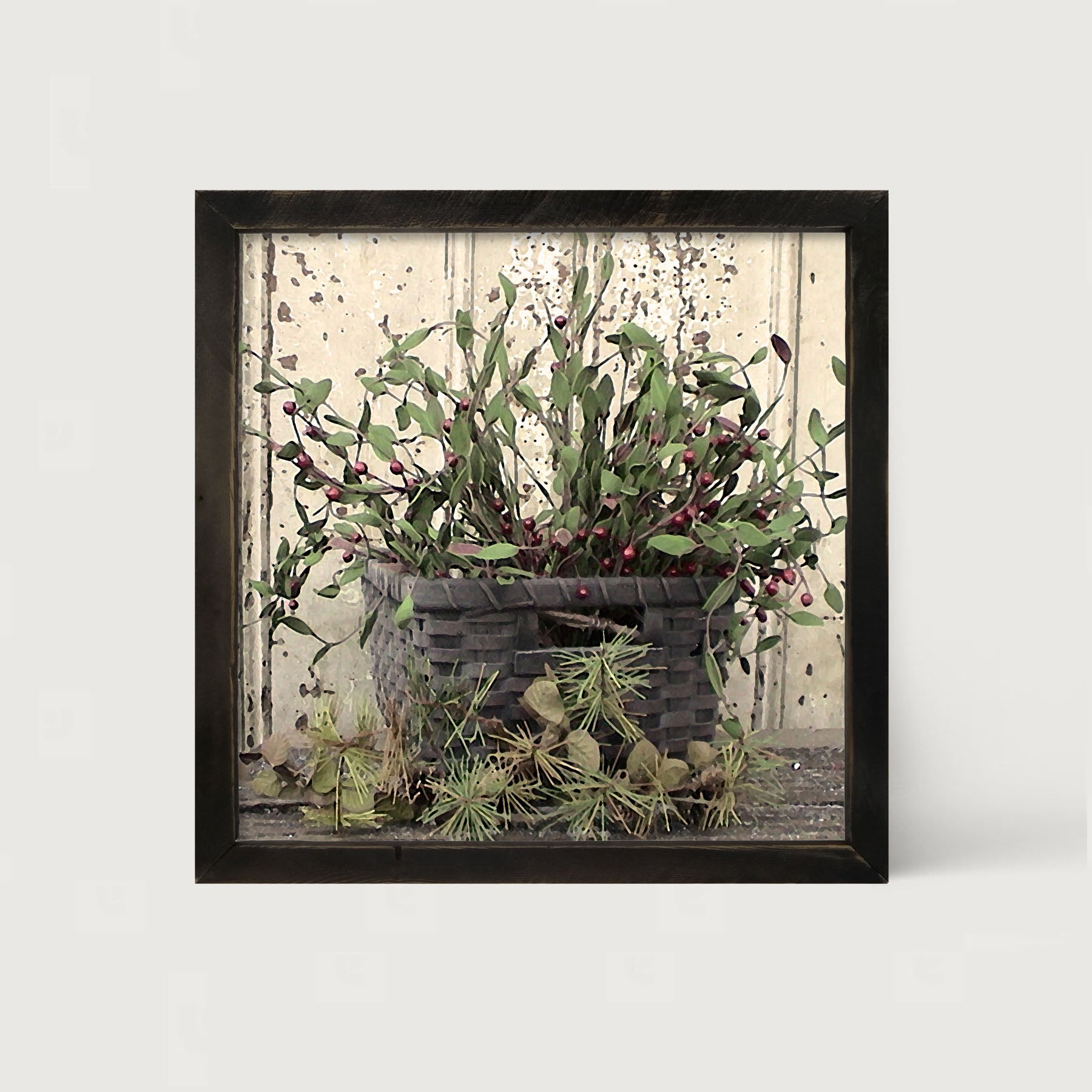 Berry Basket with Pine - Framed art