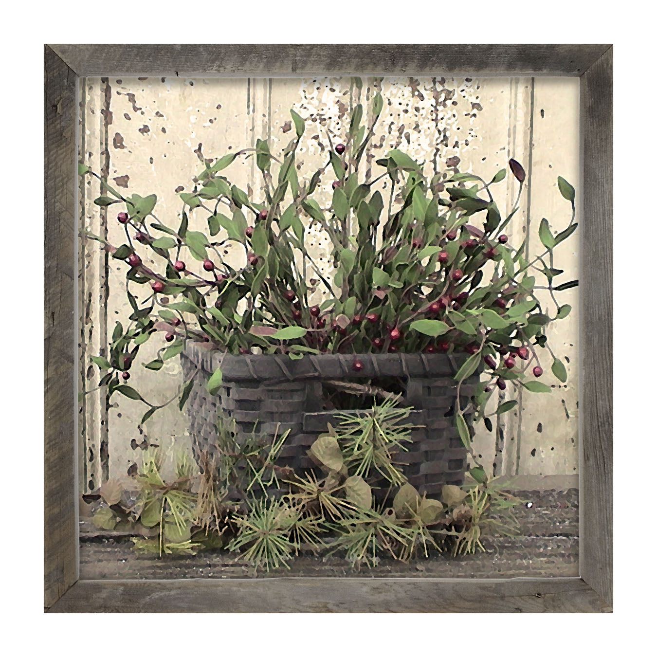 Berry Basket with Pine - Framed art