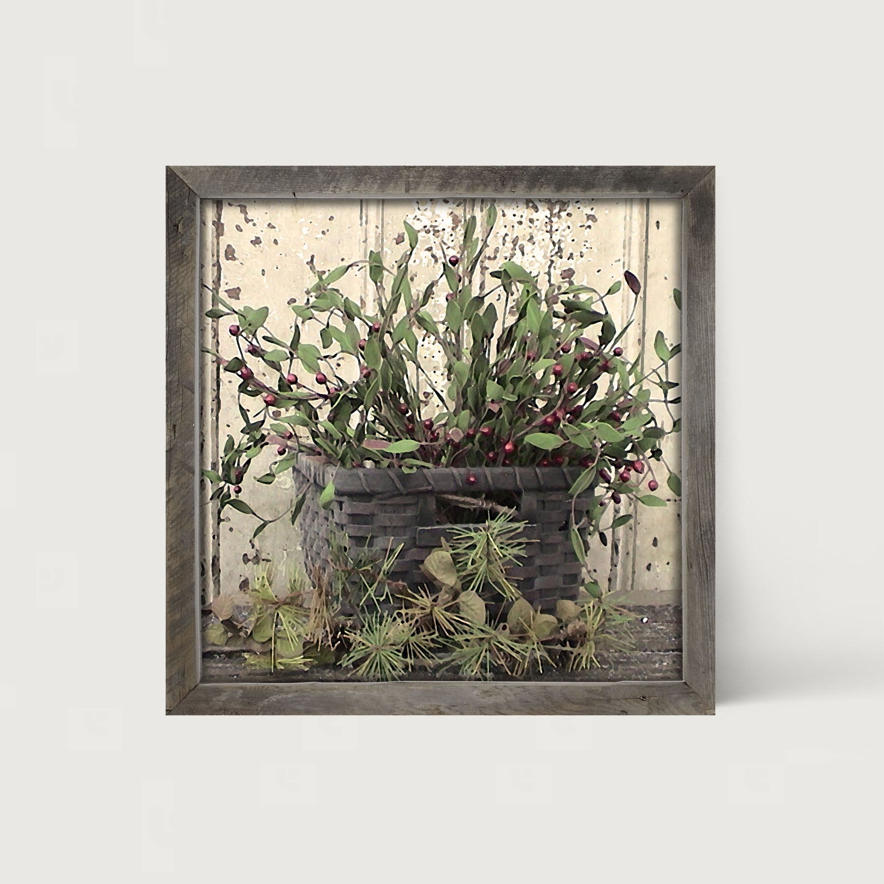 Berry Basket with Pine - Framed art