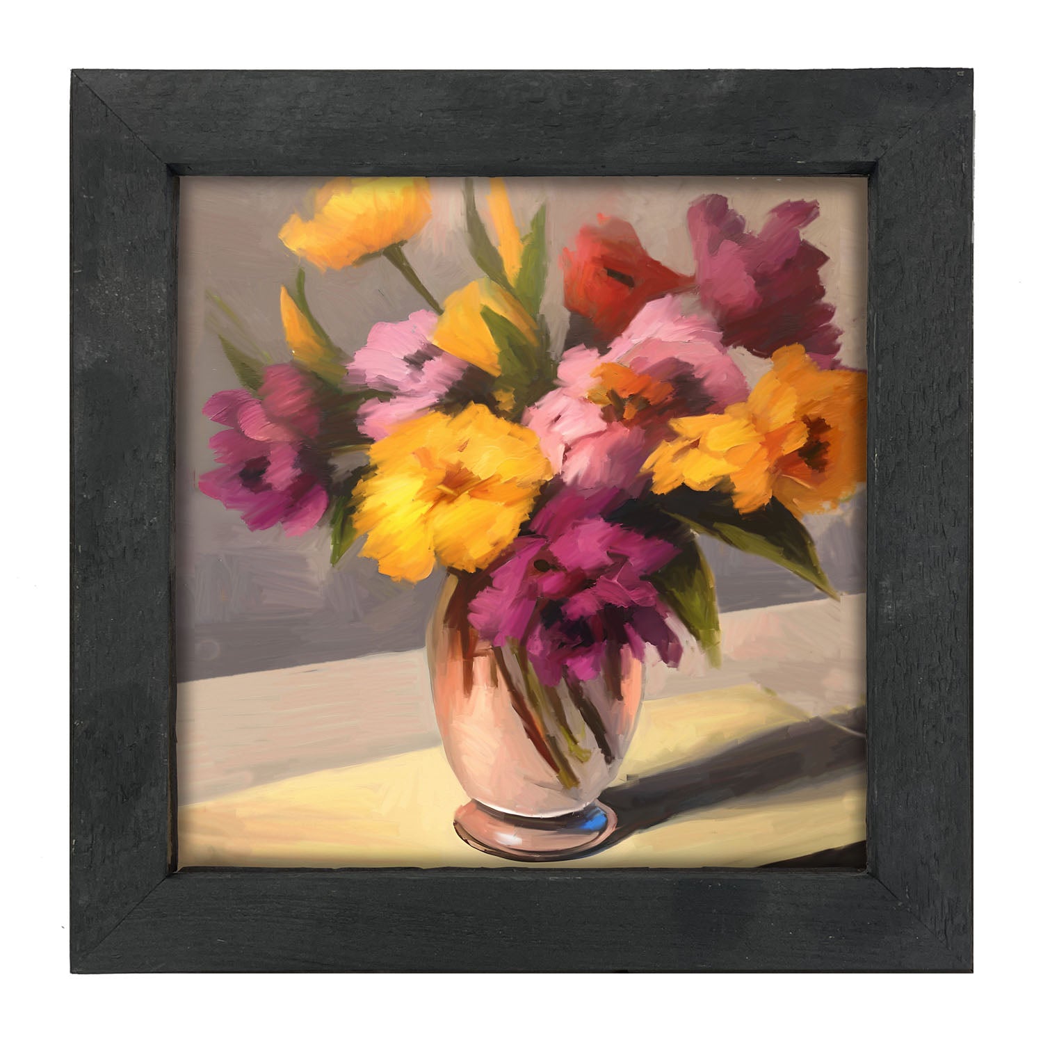 Glass Vase with Yellow and Pink Flowers