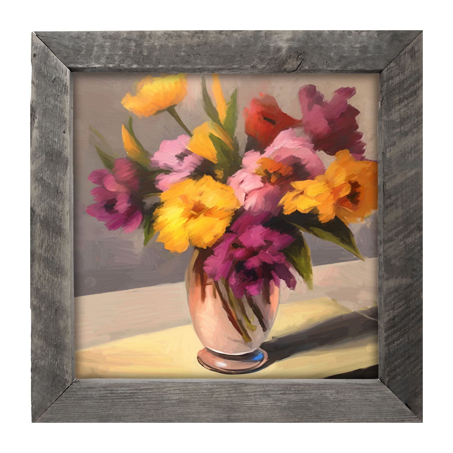 Glass Vase with Yellow and Pink Flowers - Framed Art