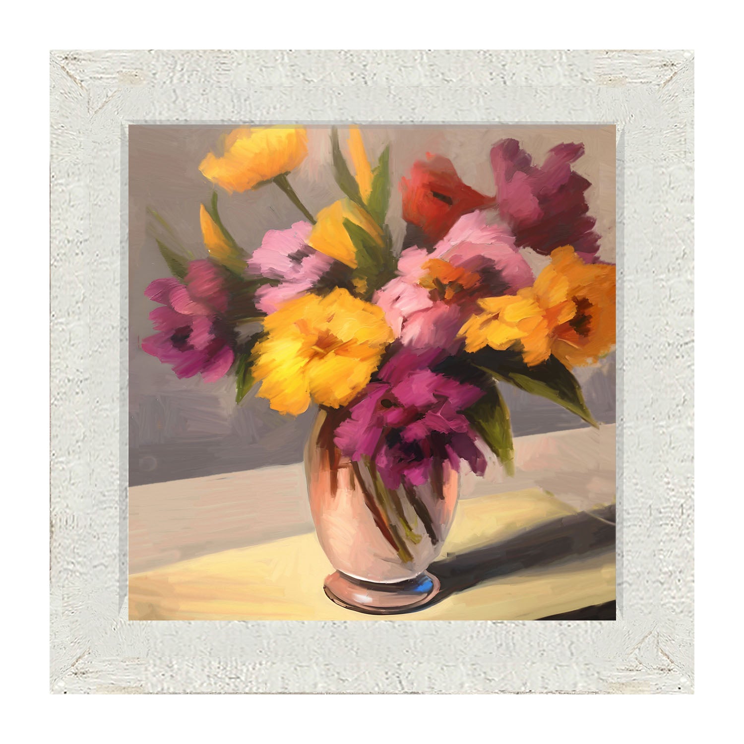 Glass Vase with Yellow and Pink Flowers - Framed Art
