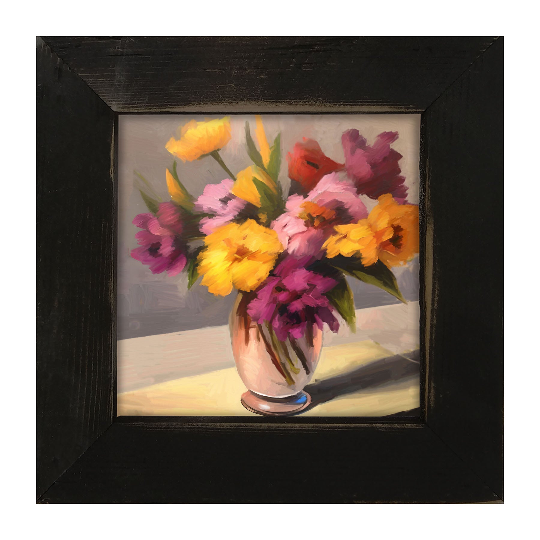 Glass Vase with Yellow and Pink Flowers - Framed Art