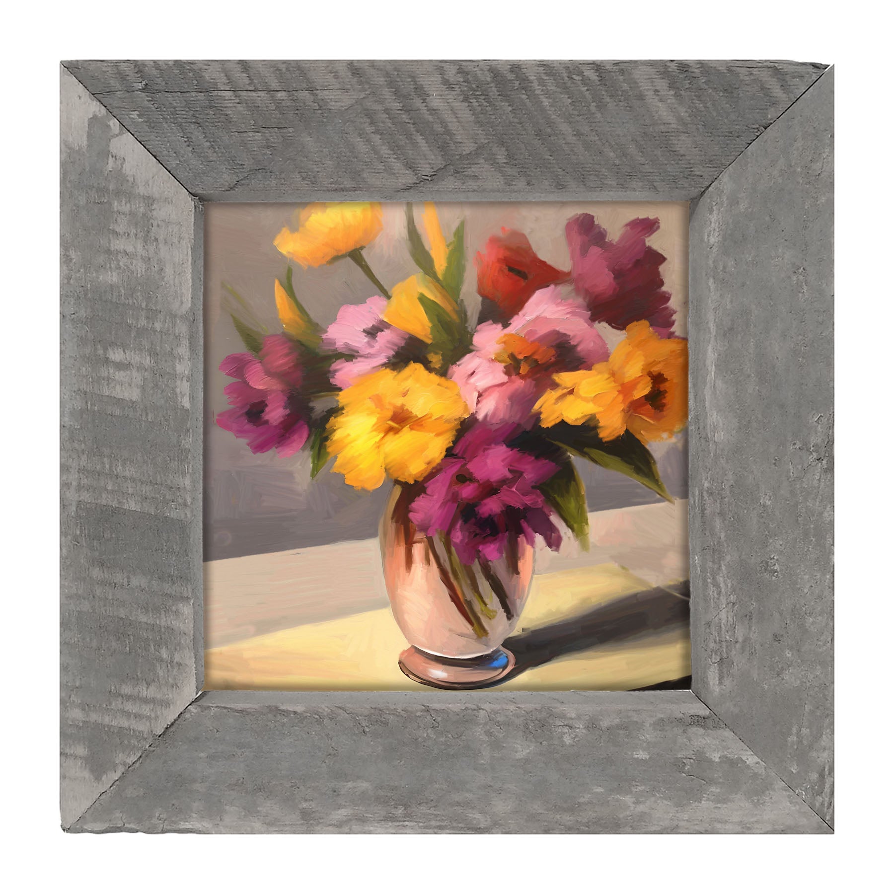 Glass Vase with Yellow and Pink Flowers - Framed Art