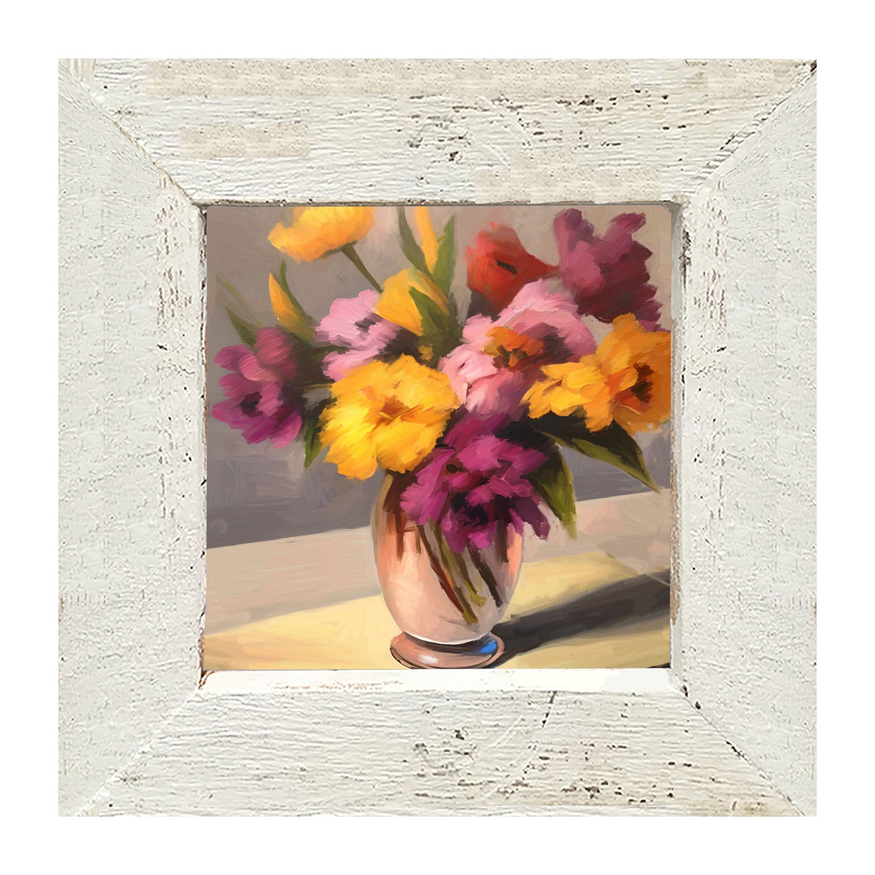 Glass Vase with Yellow and Pink Flowers - Framed Art