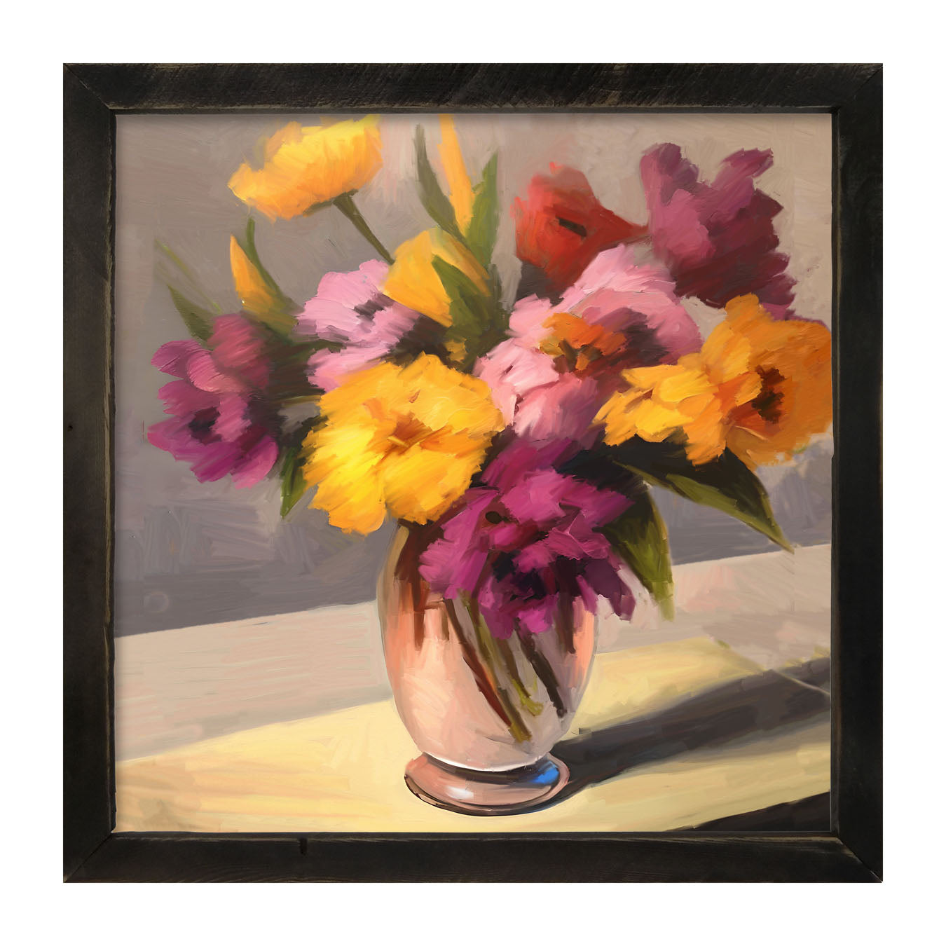 Glass Vase with Yellow and Pink Flowers - Framed Art
