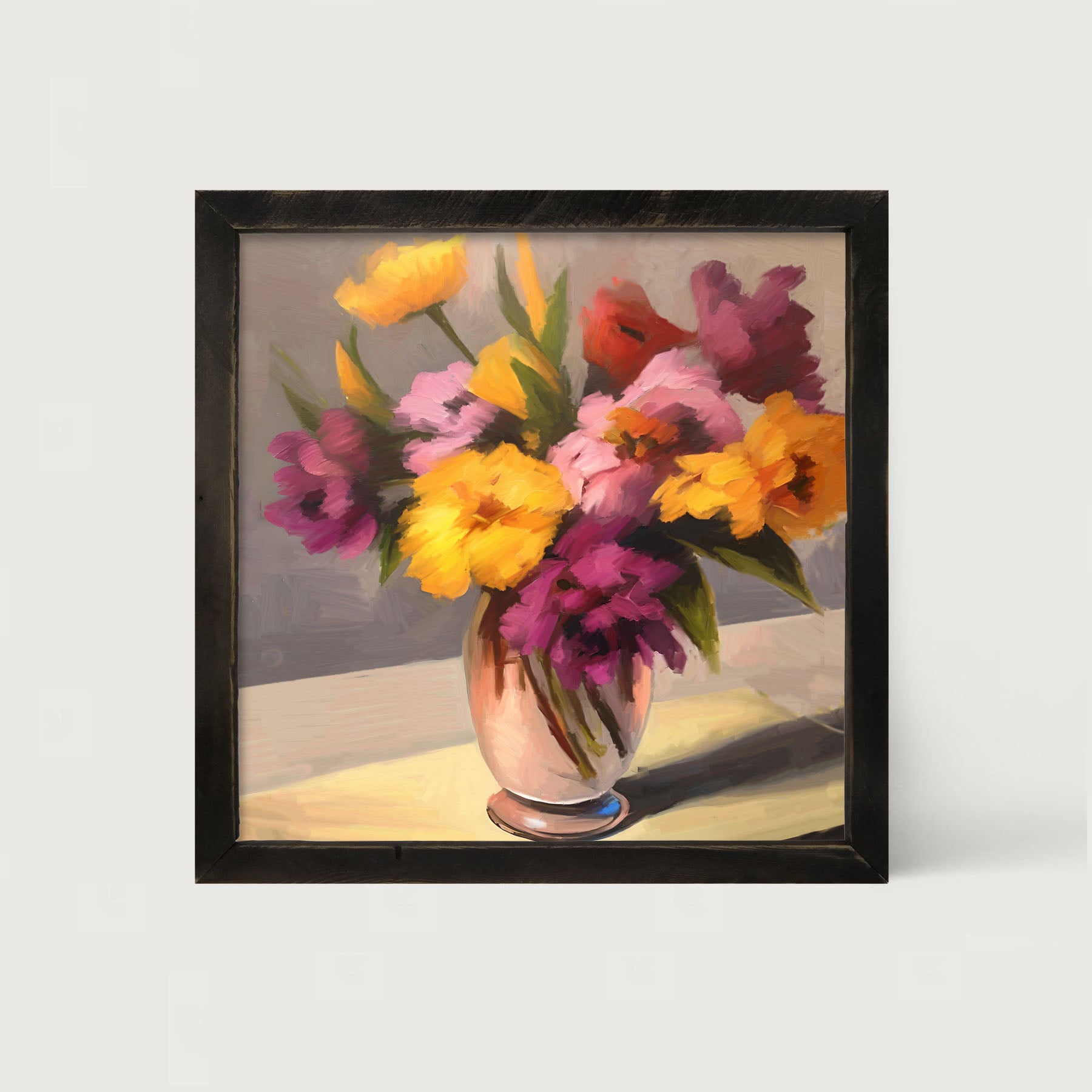 Glass Vase with Yellow and Pink Flowers - Framed Art
