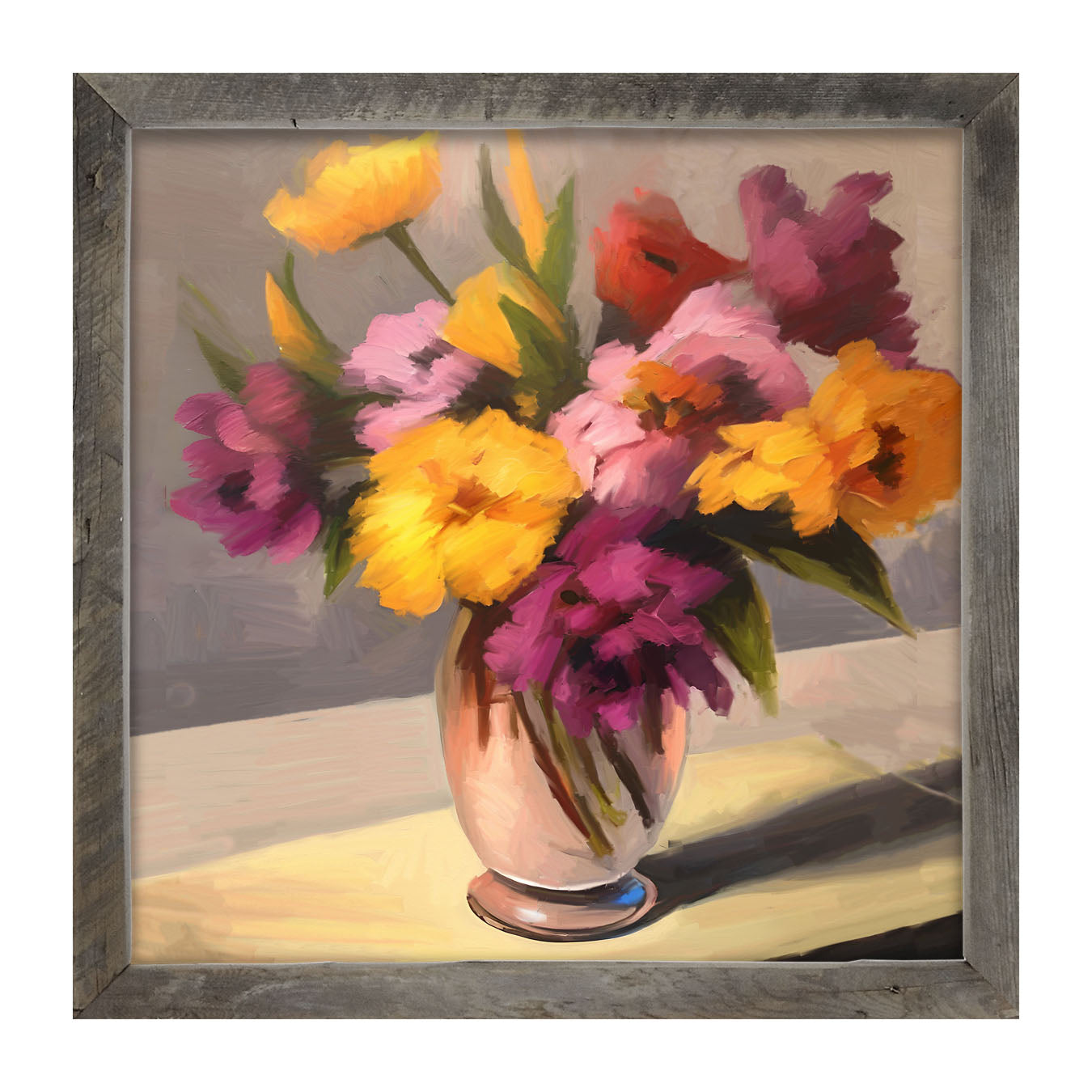 Glass Vase with Yellow and Pink Flowers - Framed Art