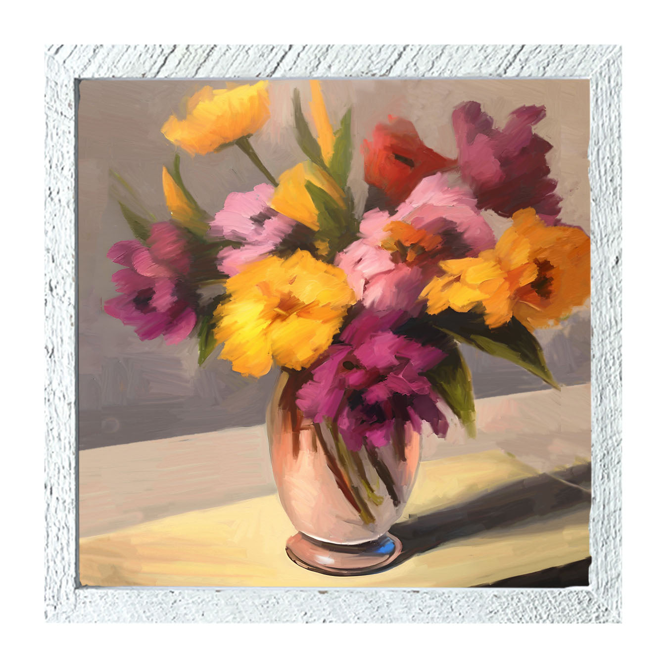 Glass Vase with Yellow and Pink Flowers - Framed Art