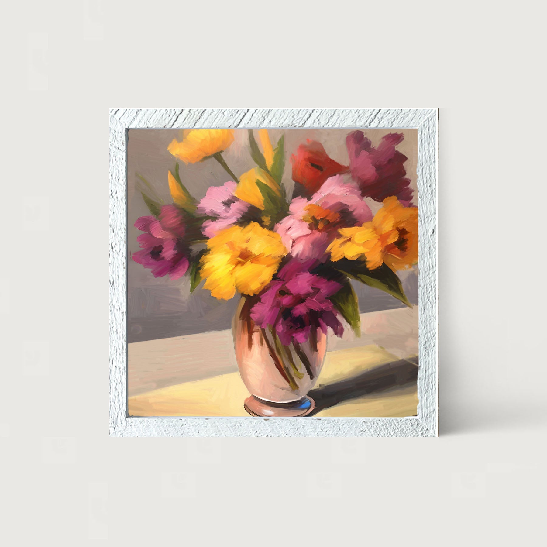 Glass Vase with Yellow and Pink Flowers - Framed Art