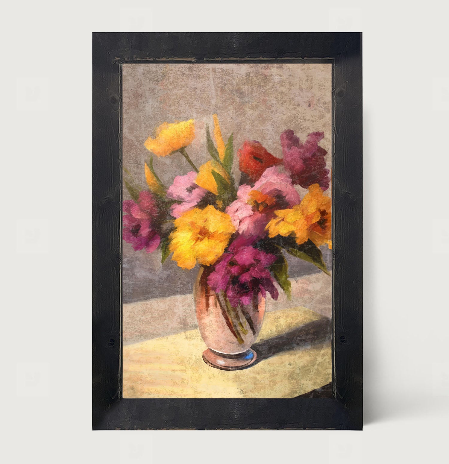 Glass Vase with Yellow and Pink Flowers - Framed Art
