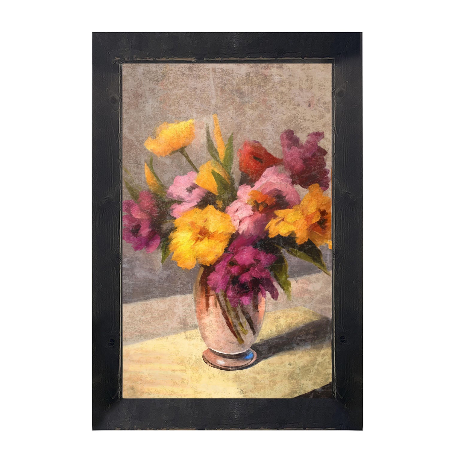 Glass Vase with Yellow and Pink Flowers - Framed Art