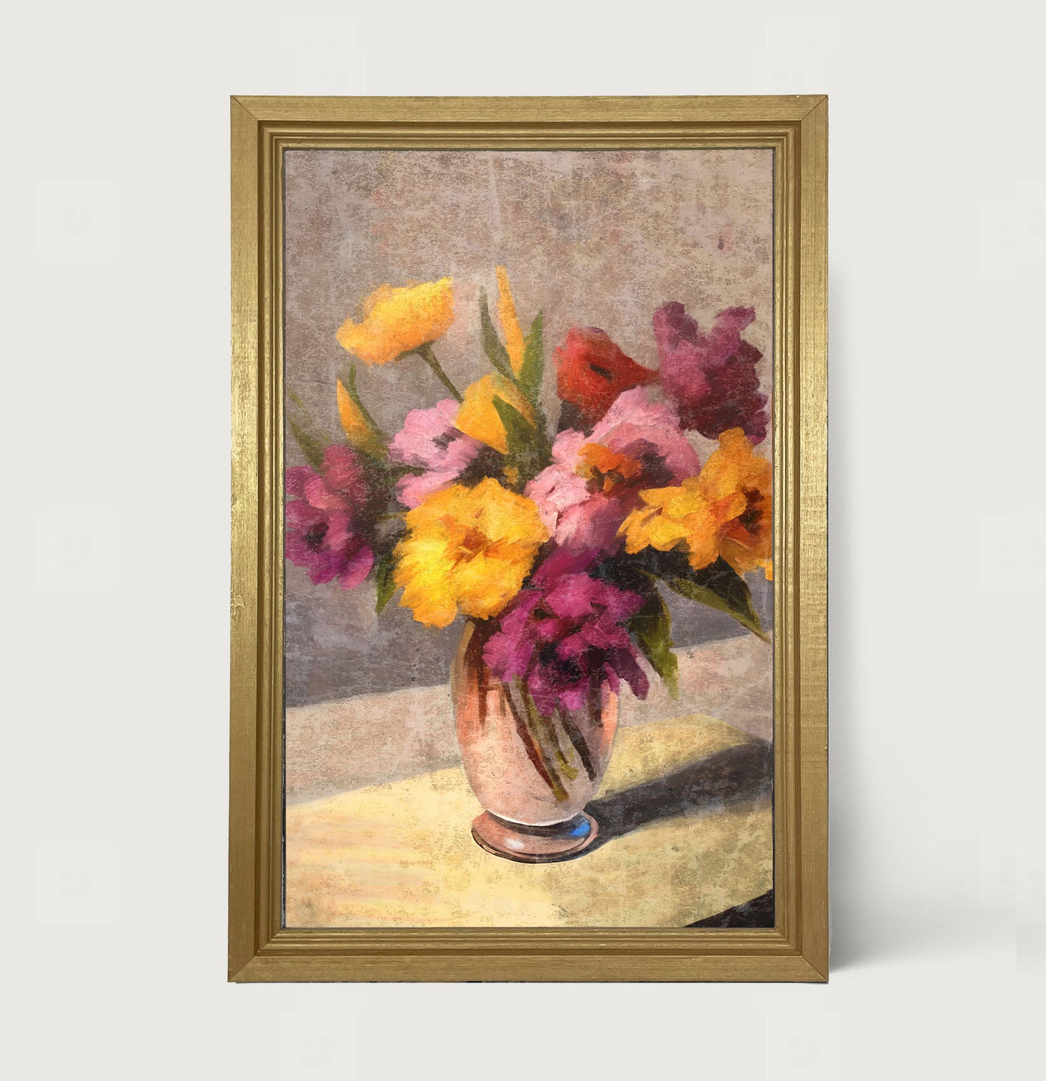 Glass Vase with Yellow and Pink Flowers - Framed Art