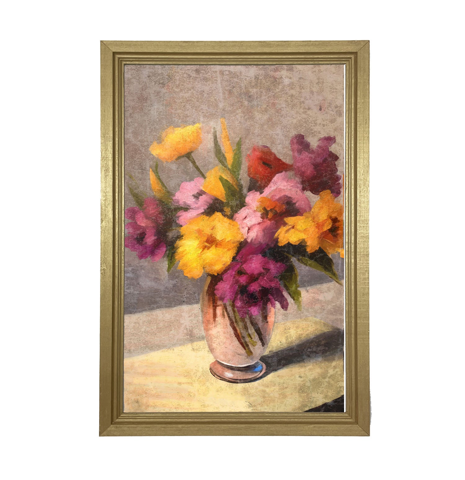 Glass Vase with Yellow and Pink Flowers - Framed Art