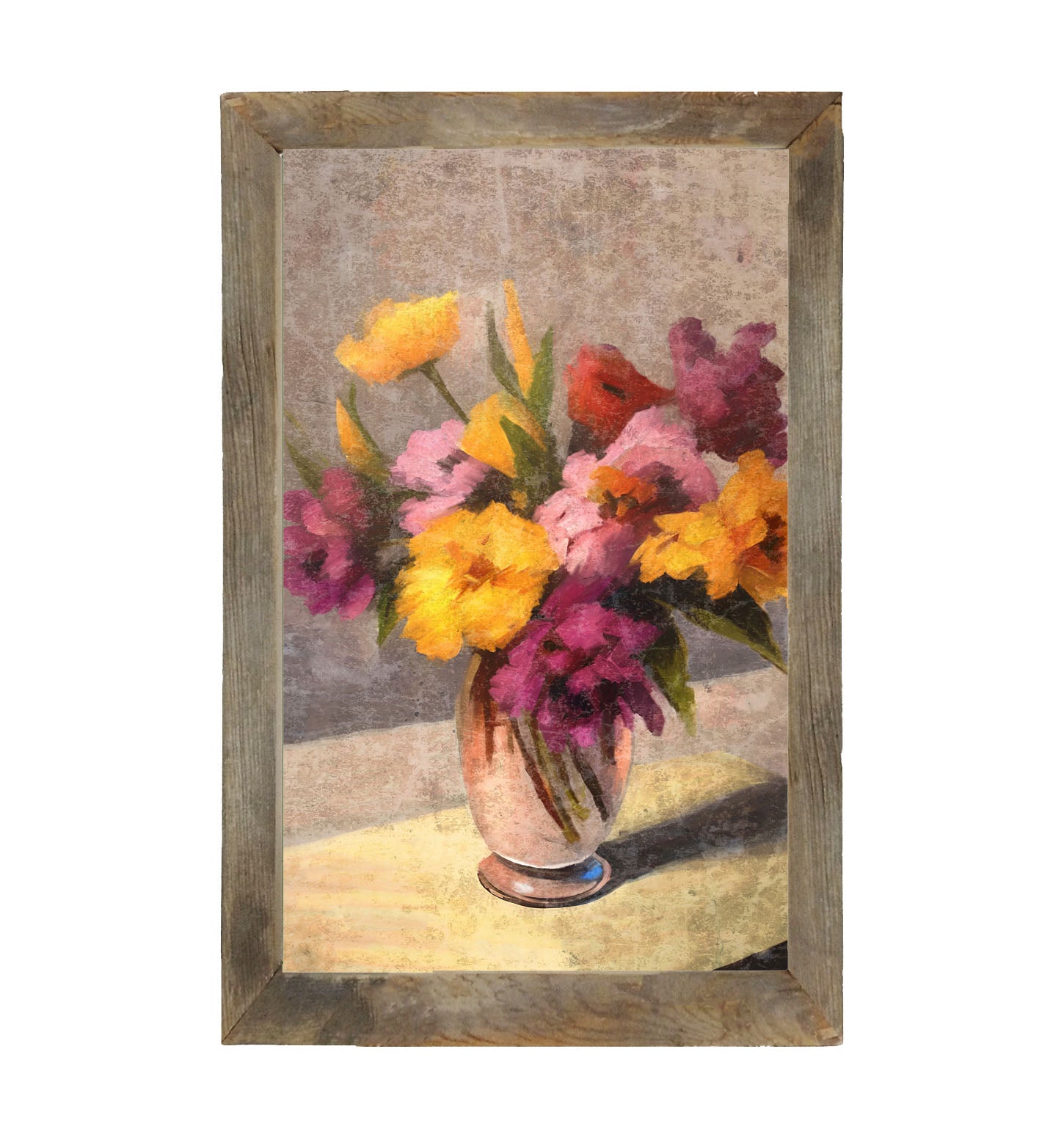 Glass Vase with Yellow and Pink Flowers - Framed Art