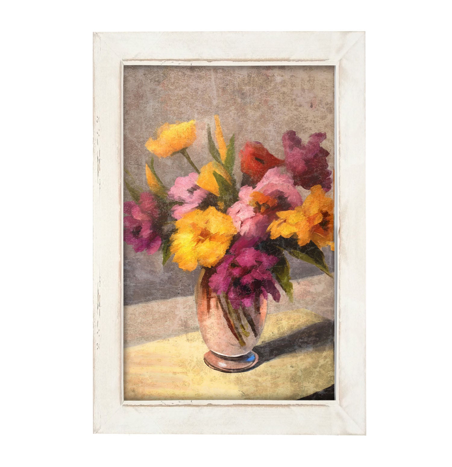 Glass Vase with Yellow and Pink Flowers - Framed Art