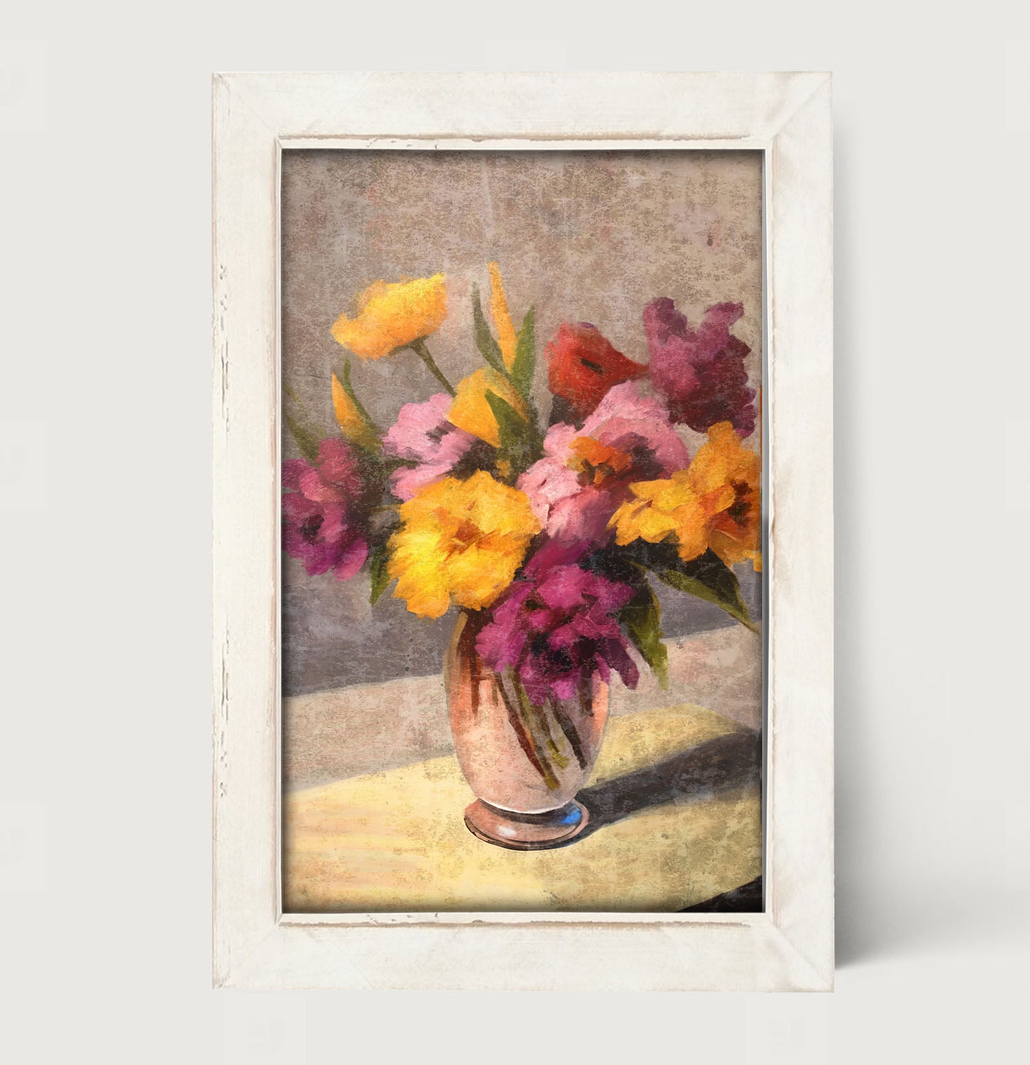 Glass Vase with Yellow and Pink Flowers - Framed Art