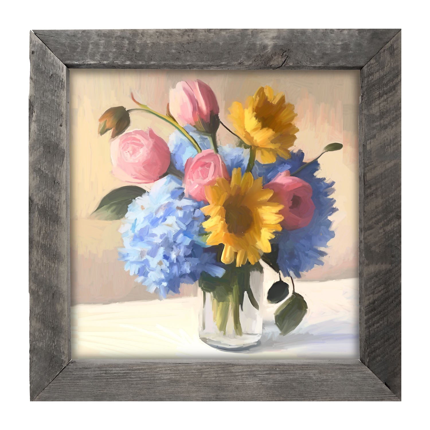 Glass Vase Overflowing with flowers - Framed Art
