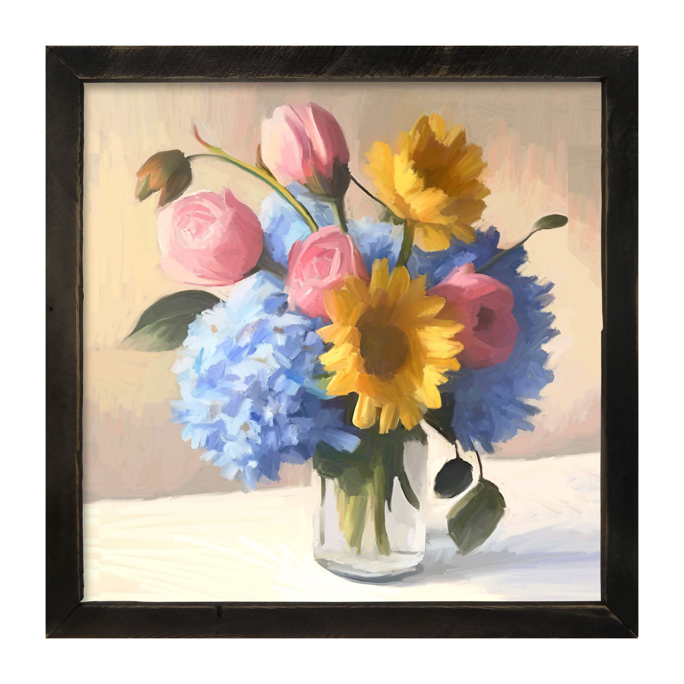 Glass Vase Overflowing with flowers - Framed Art