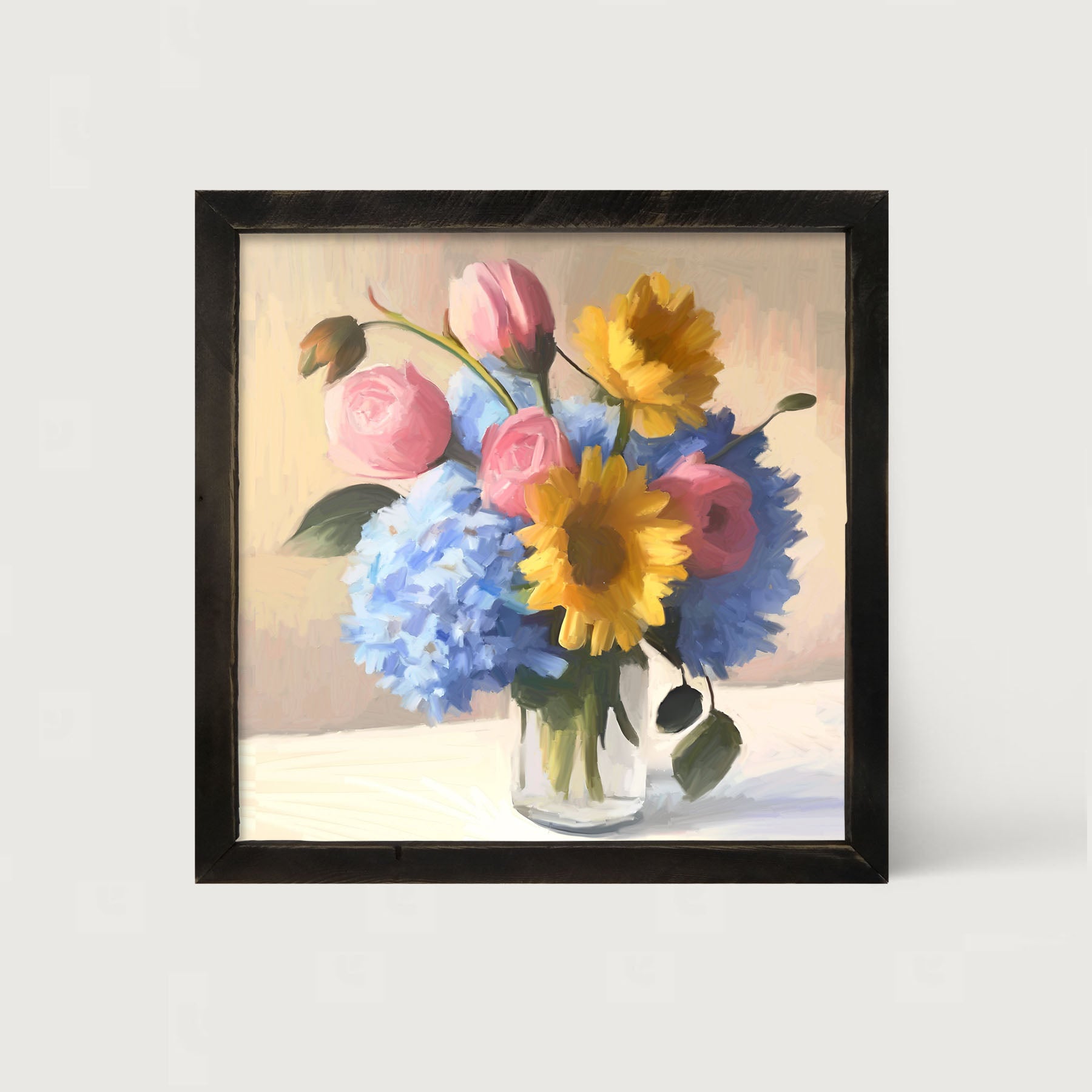 Glass Vase Overflowing with flowers - Framed Art