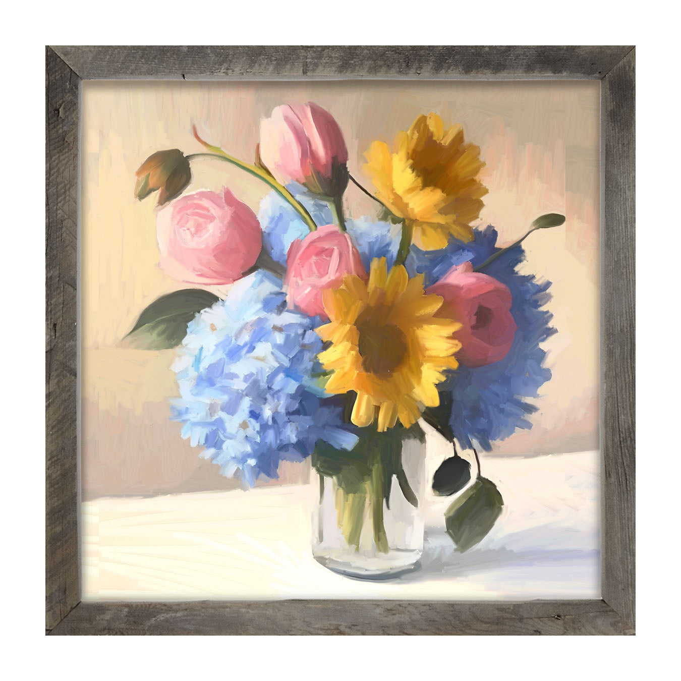Glass Vase Overflowing with flowers - Framed Art