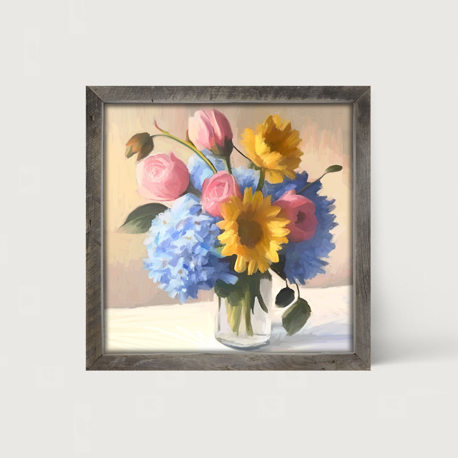 Glass Vase Overflowing with flowers - Framed Art