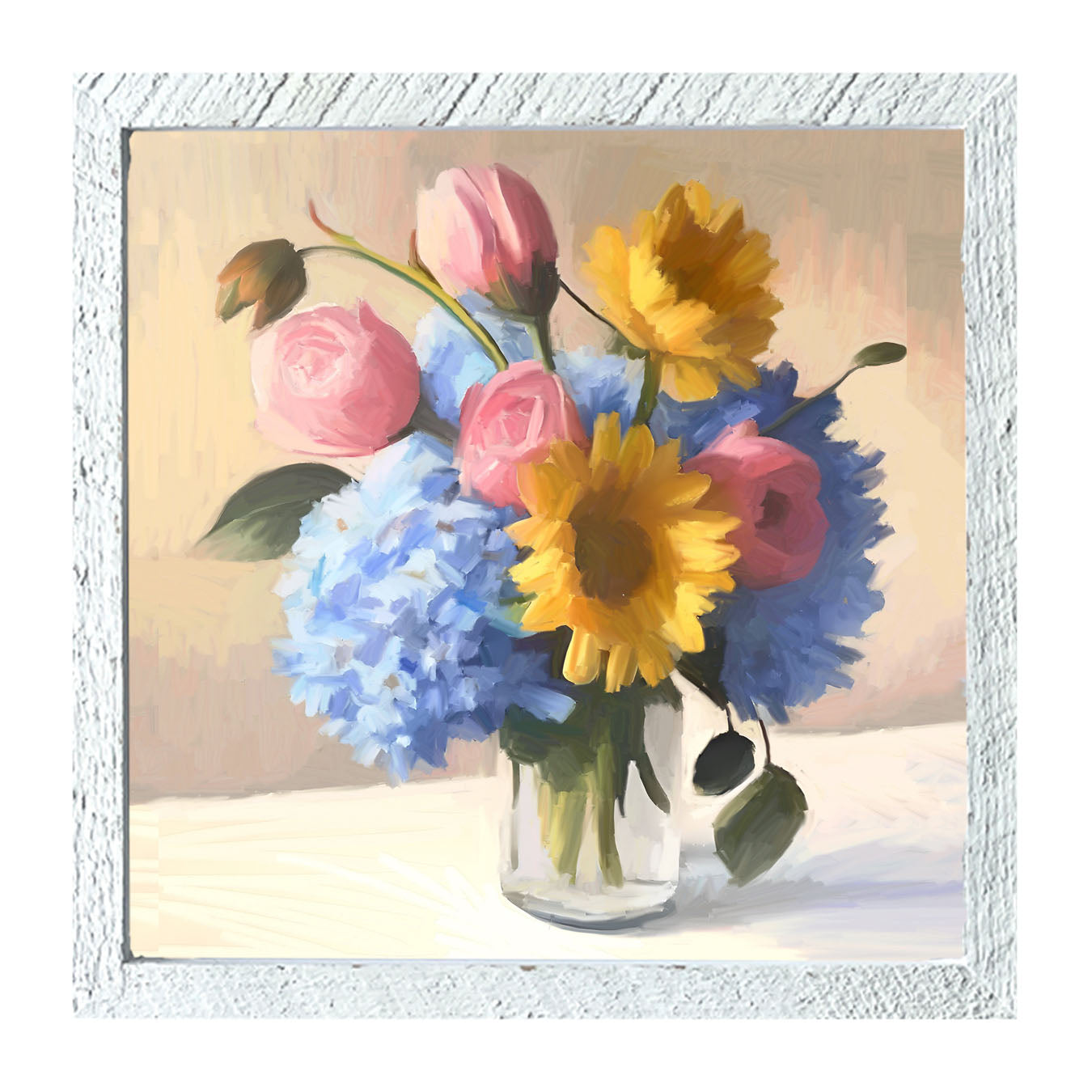 Glass Vase Overflowing with flowers - Framed Art