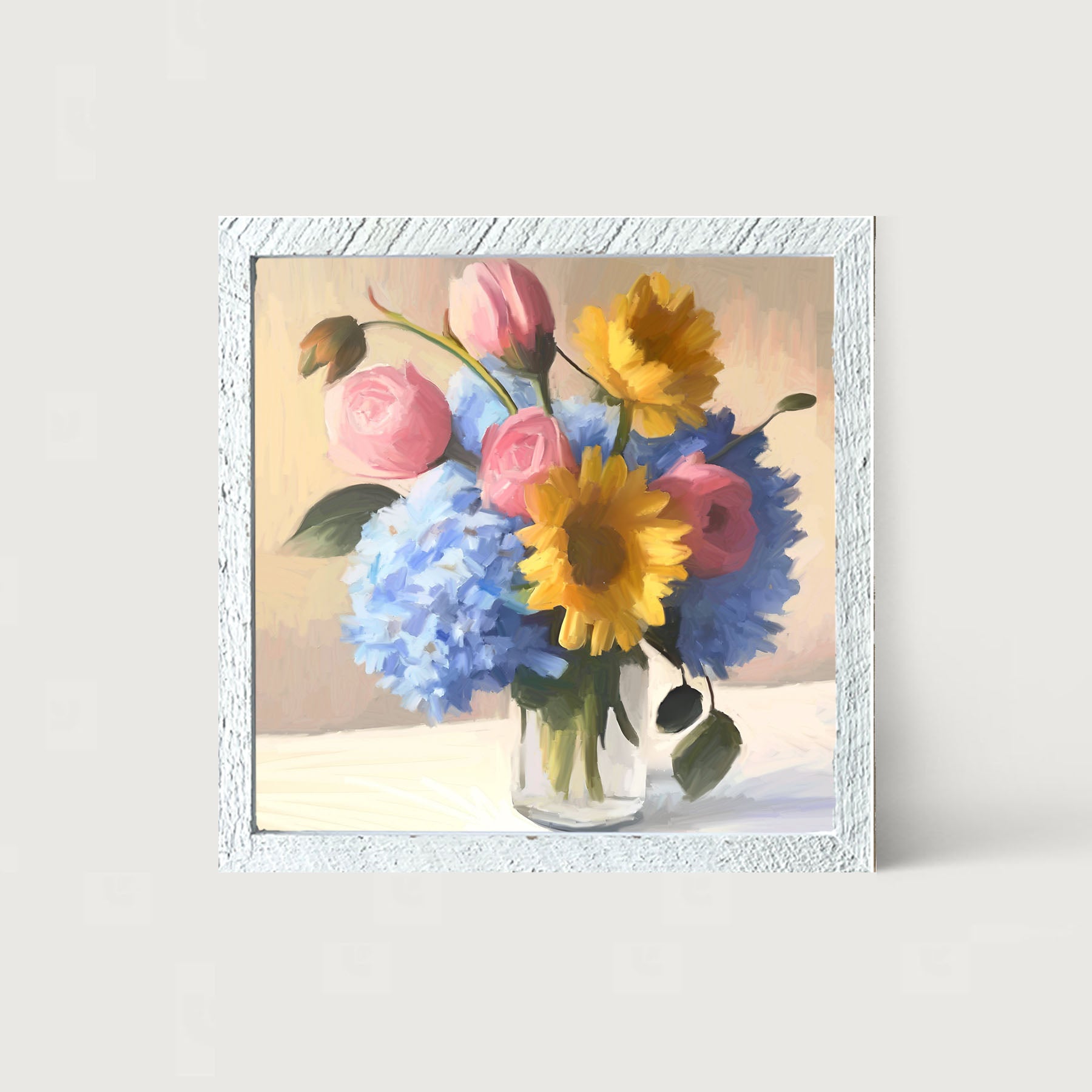 Glass Vase Overflowing with flowers - Framed Art