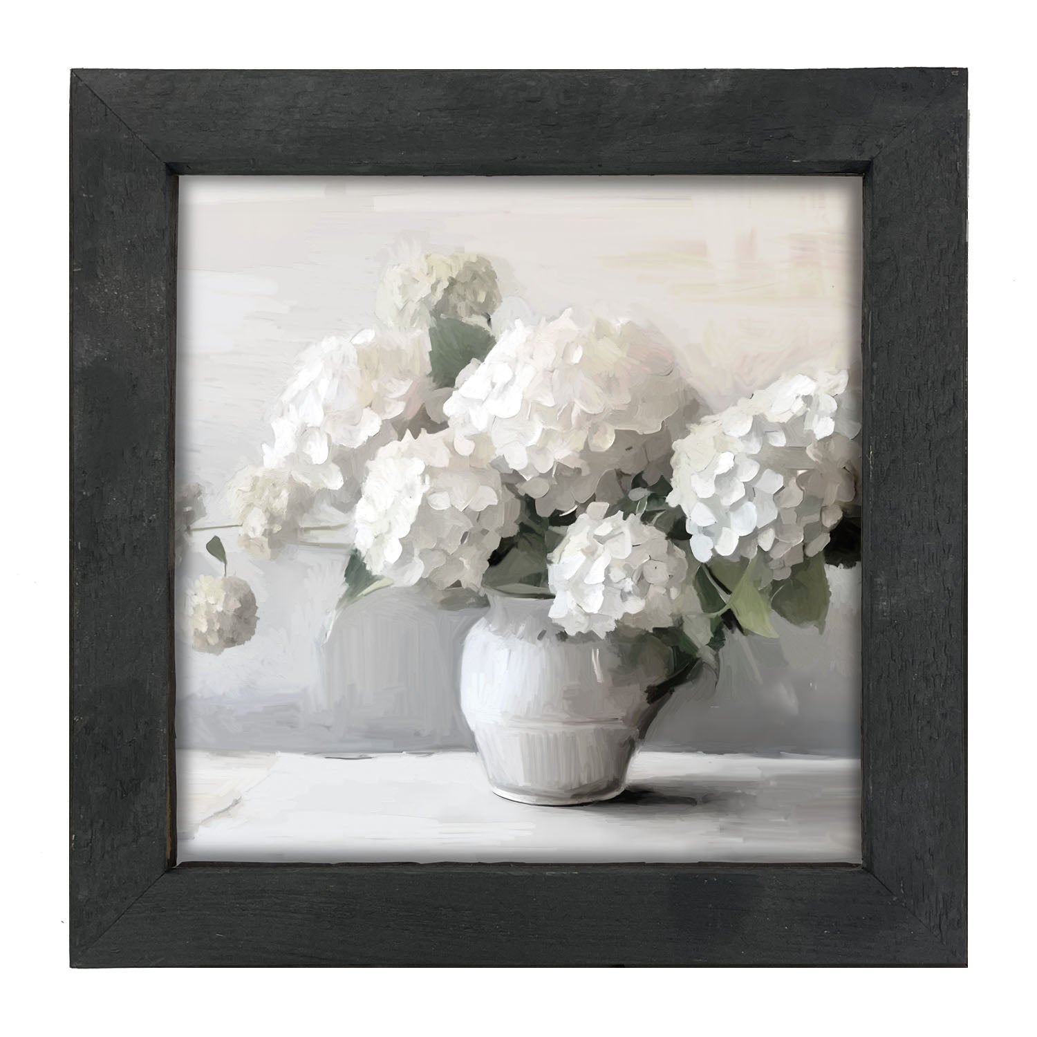 White Vase of Hydrangeas - Framed art
