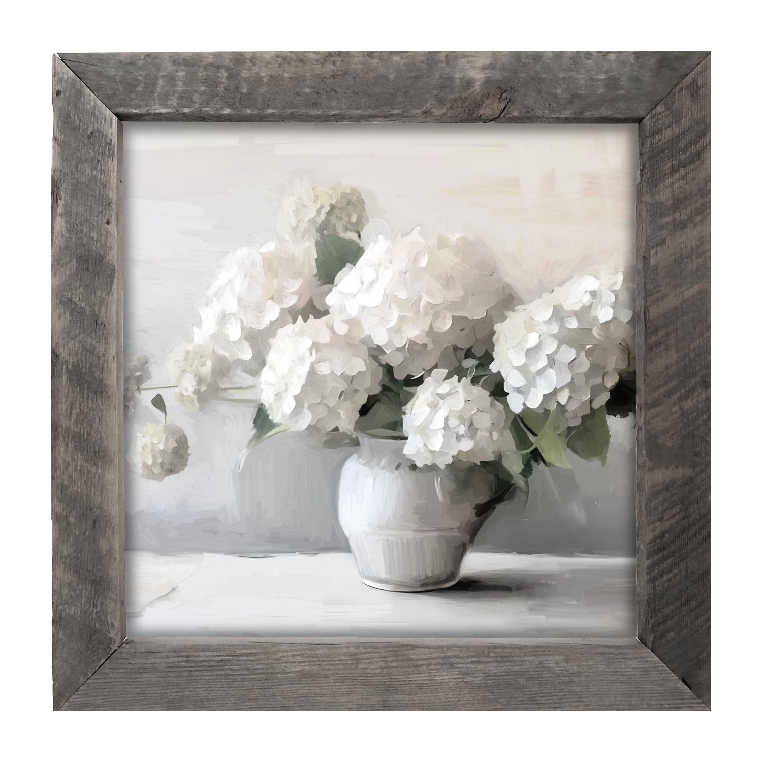 White Vase of Hydrangeas - Framed art