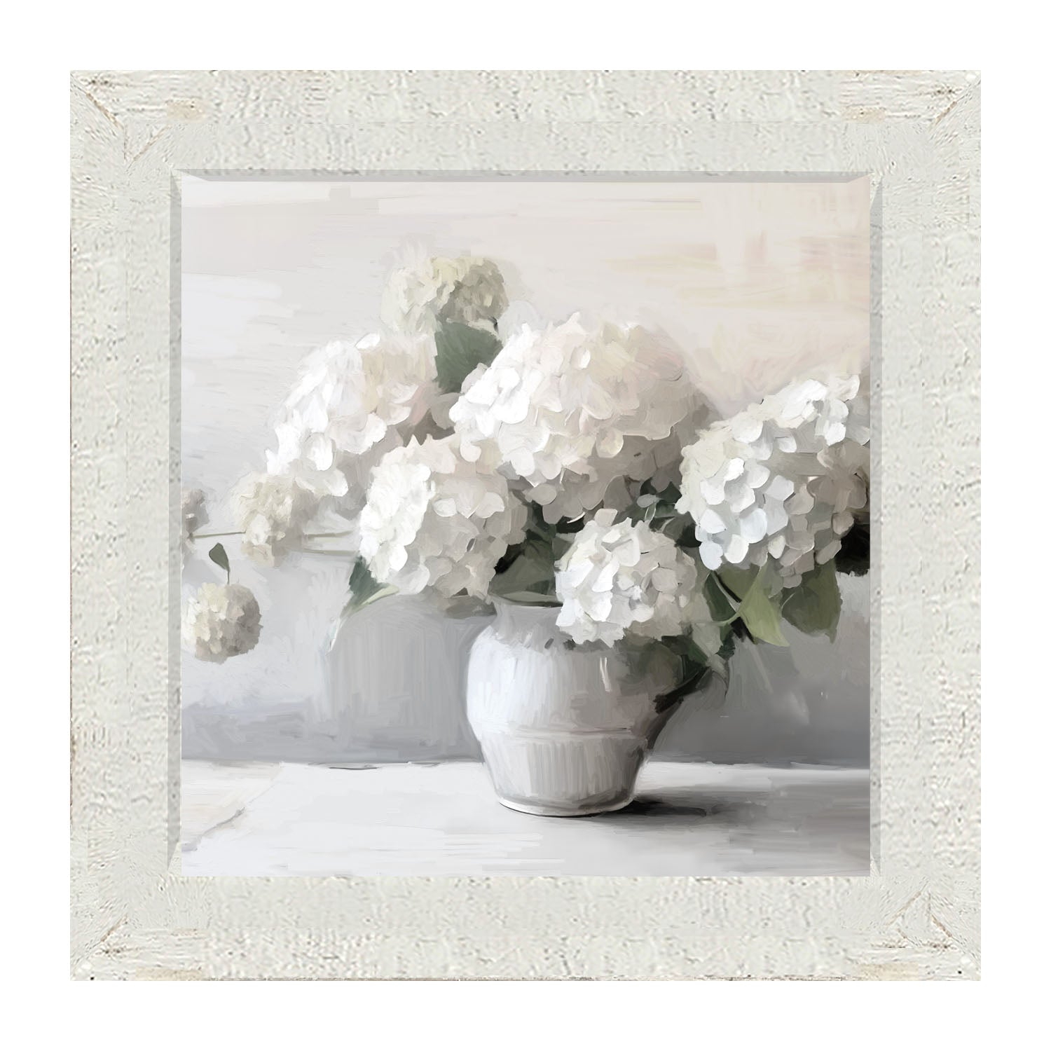 White Vase of Hydrangeas - Framed art