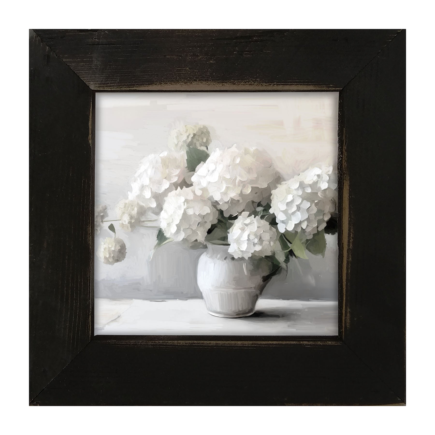 White Vase of Hydrangeas - Framed art