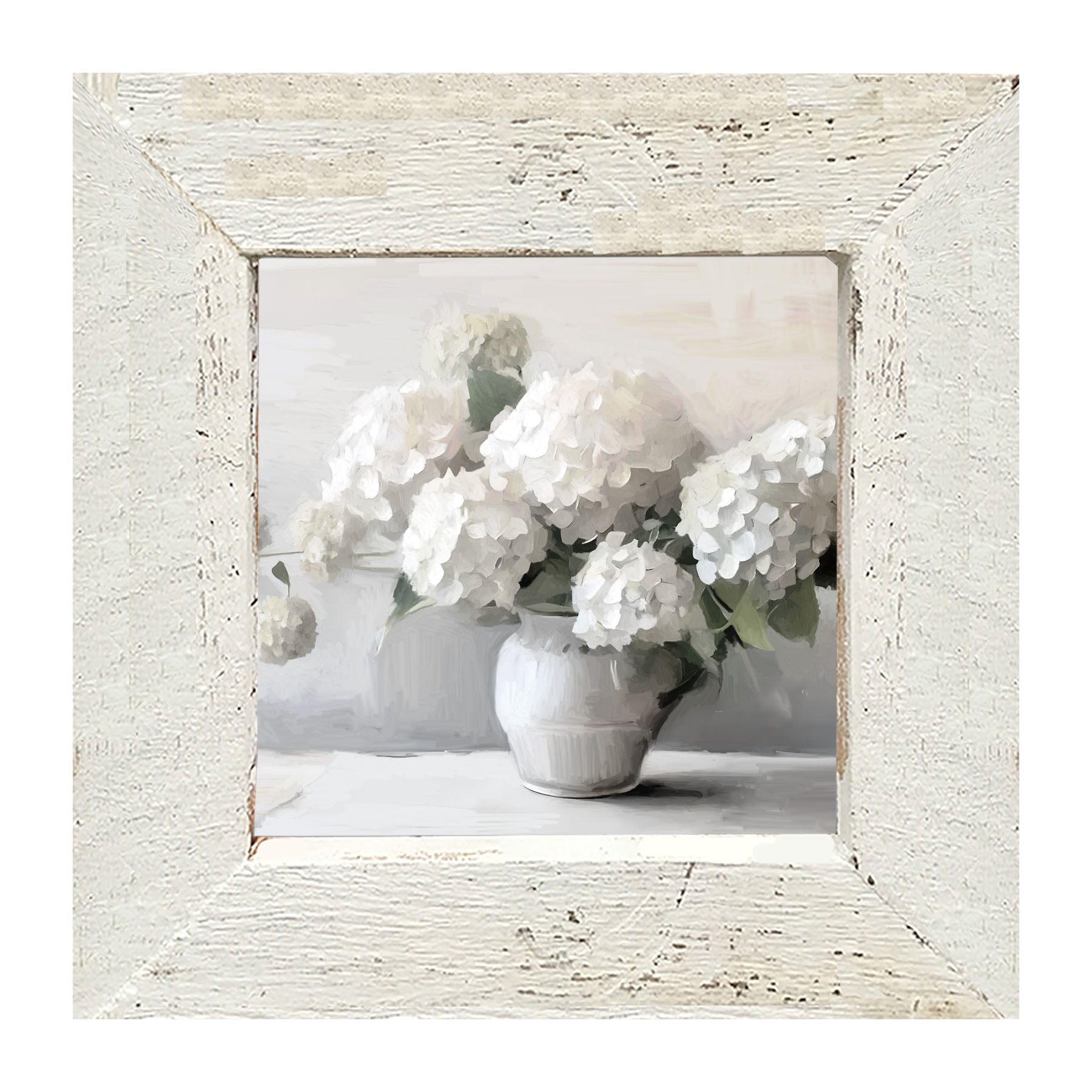 White Vase of Hydrangeas - Framed art